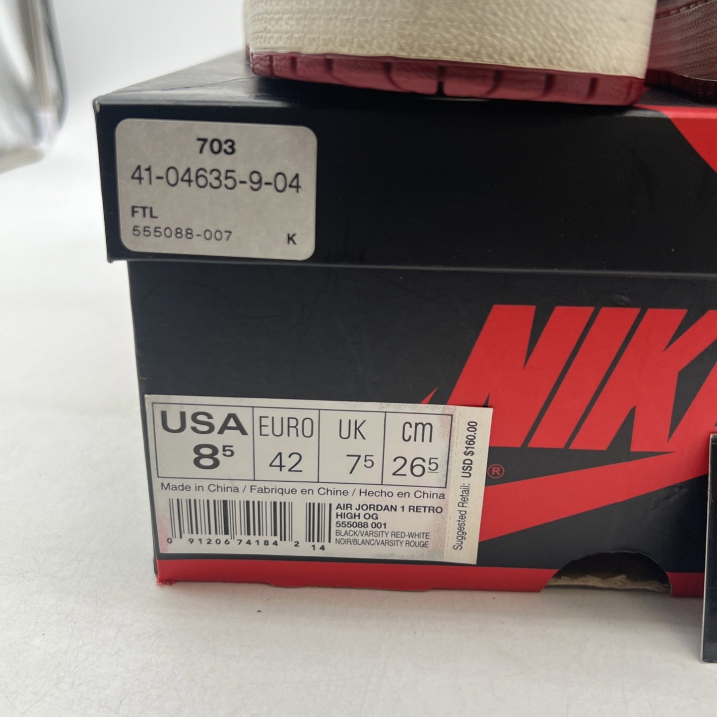 Size 8.5 - Air Jordan 1 Retro OG High Banned, Bred (555088-001)