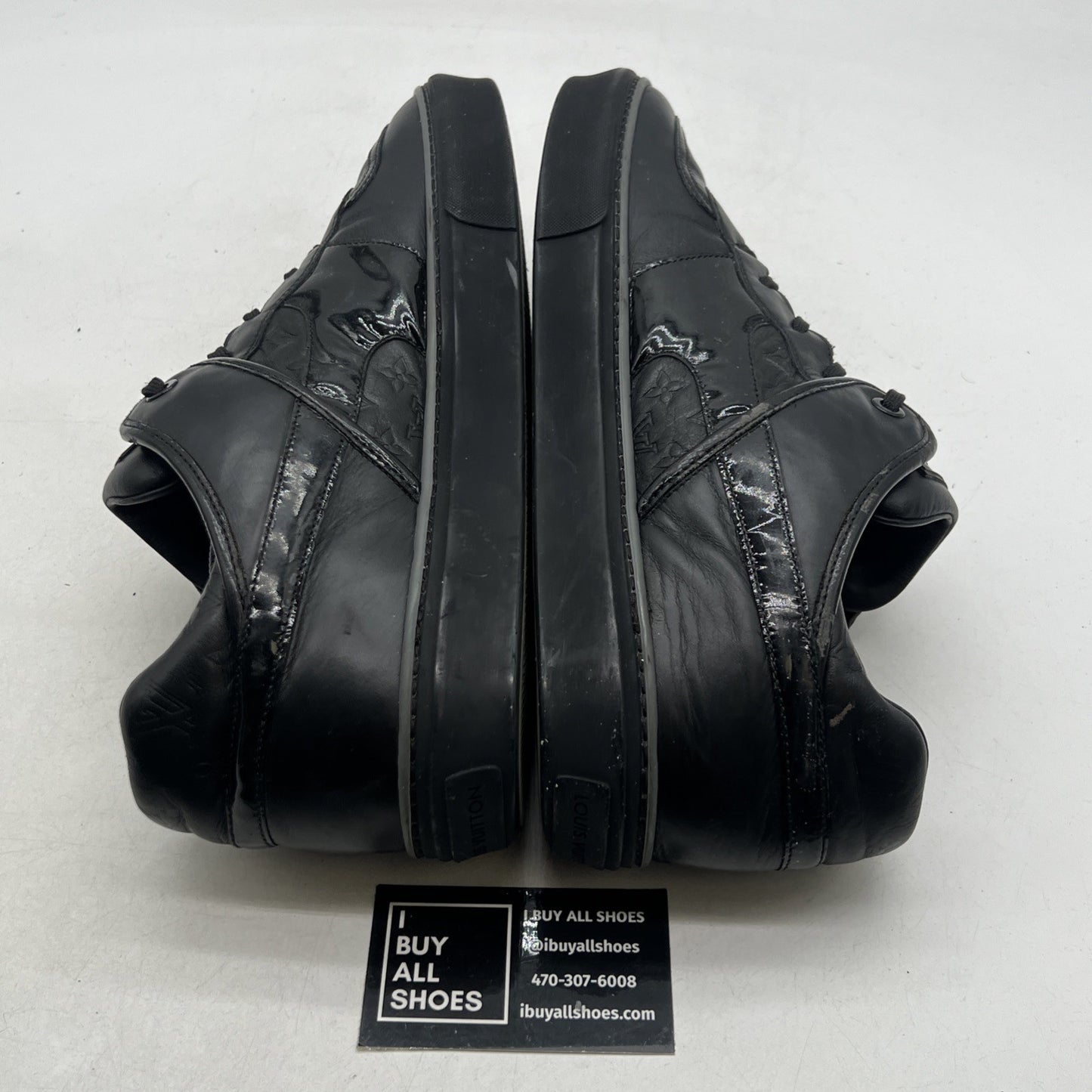 Size 11LV - LOUIS VUITTON MEN'S TOWER BLACK LEATHER LOW TOP "LV" IMPRINT