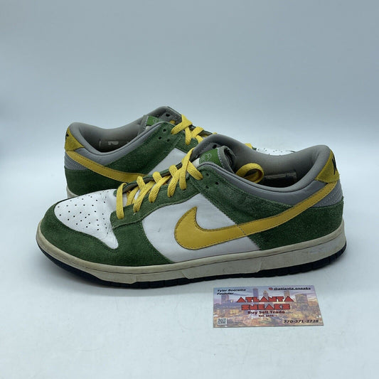 Size 10 Nike Dunk Low 6.0 White Dijon Tree Line  Green Yellow Suede (313439-131)