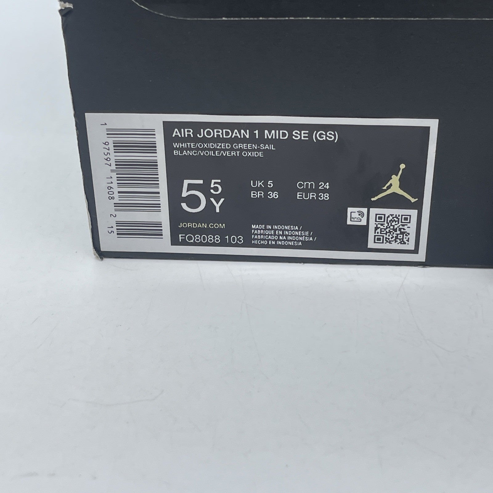 Size 5.5Y - Air Jordan 1 Mid SE ‘Oxidized Green Grey White Leather (FQ8088-103)