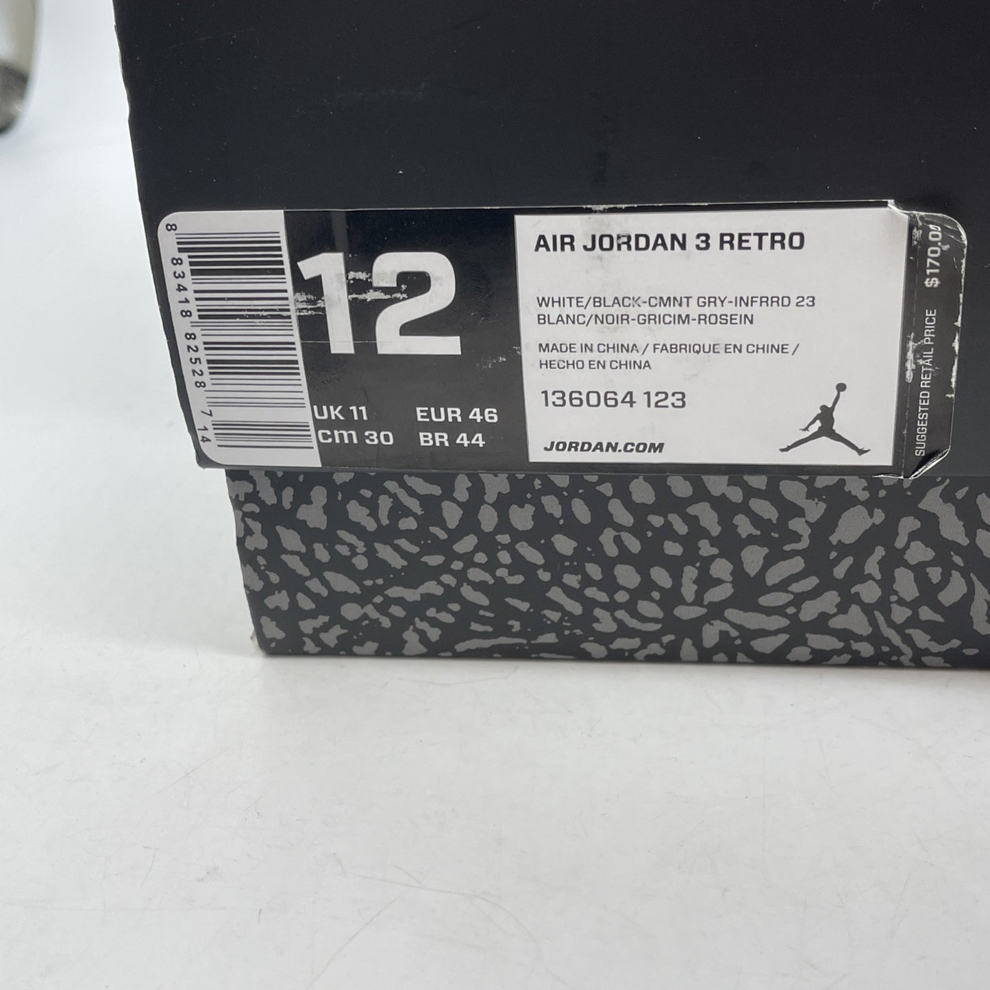 Size 12 - Air Jordan 3 Retro Infrared 23 White Black Grey Suede (136064-123)