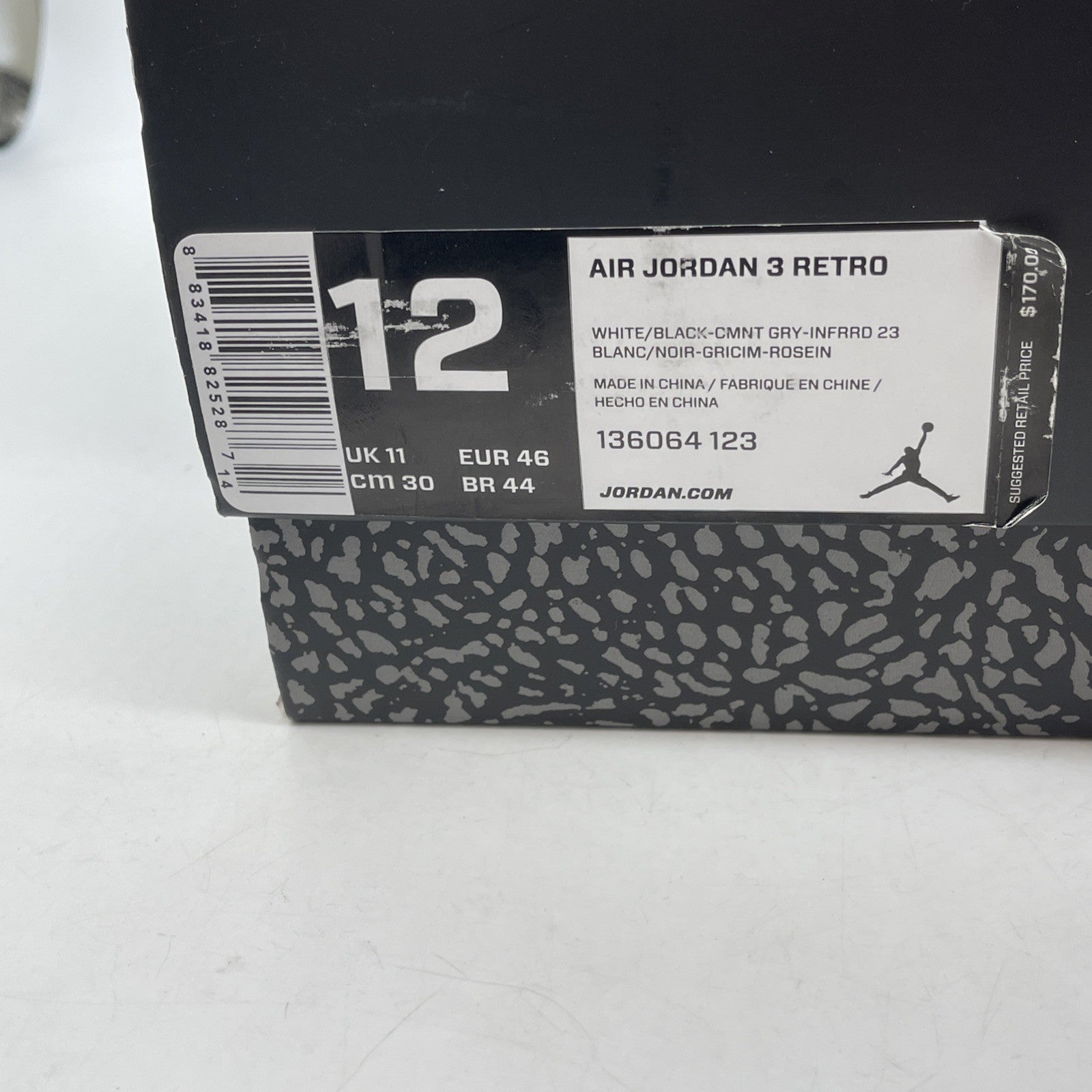 Size 12 - Air Jordan 3 Retro Infrared 23 White Black Grey Suede (136064-123)