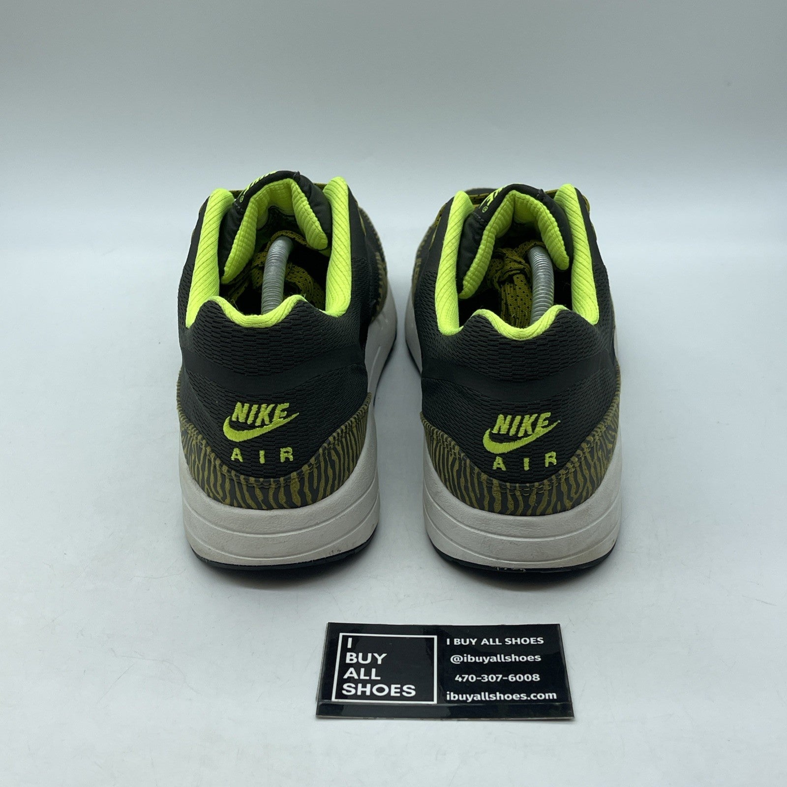 Size 13 - Nike Air Max 1 Premium Tape Yellow Zebra Grey Green (599514-007)