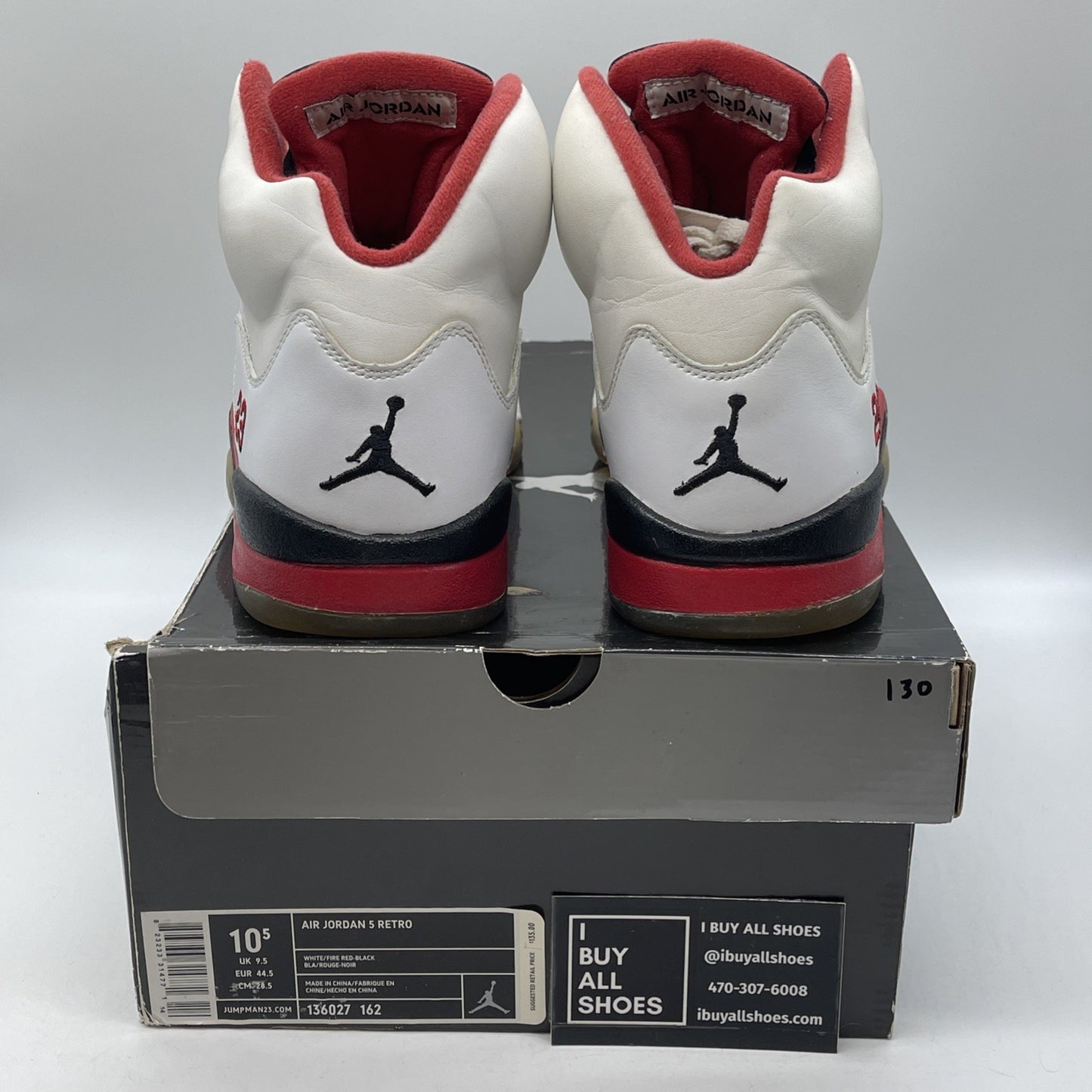 Size 10.5 - Air Jordan 5 Retro 2006 Fire Red White Leather (136027-162)