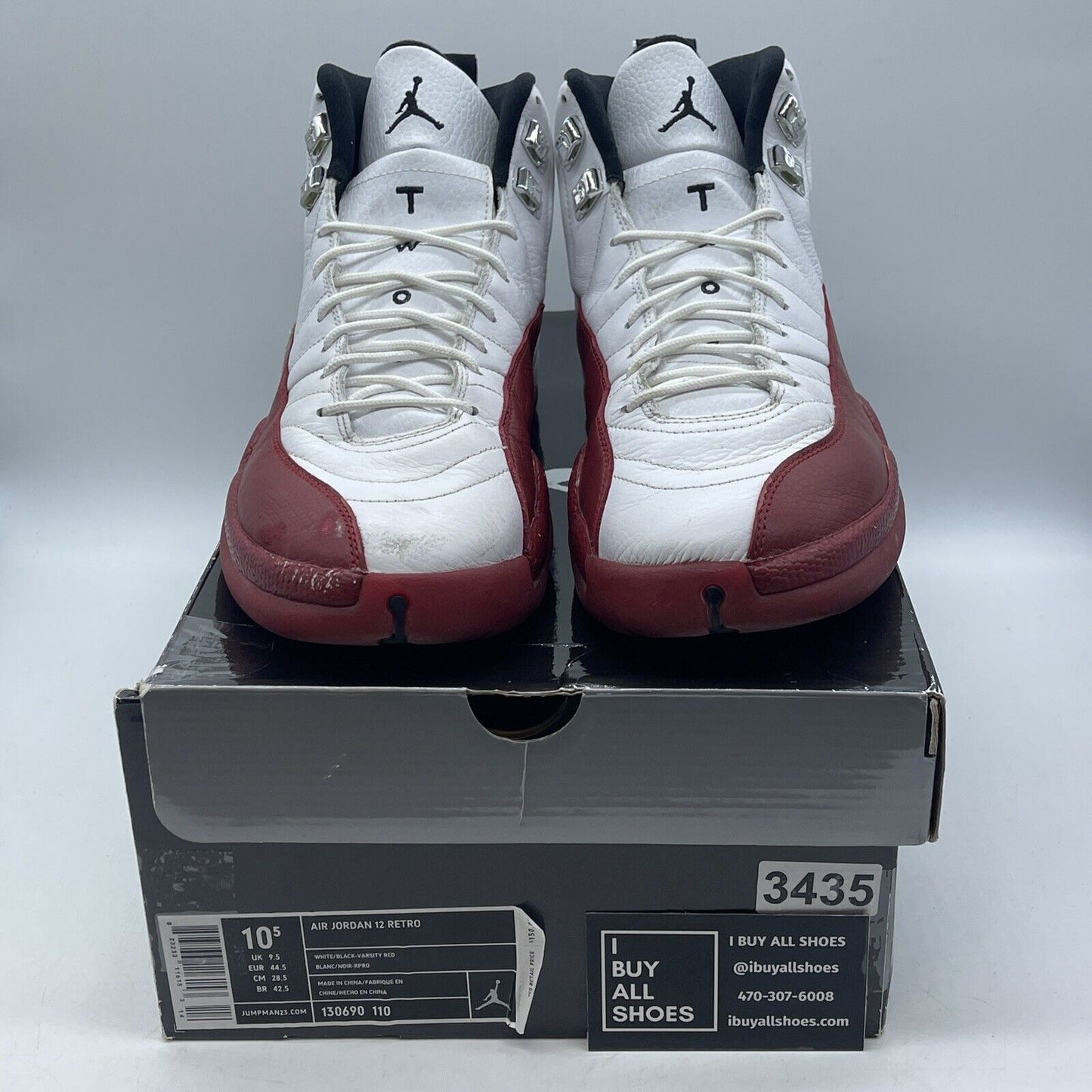 Size 10.5 - Air Jordan 12 Retro 2009 Cherry Black White Leather (130690-110)