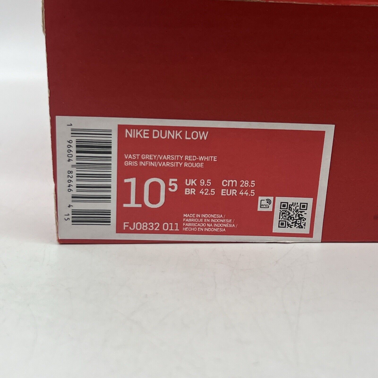 Size 10.5 - Nike Dunk Low Vast Grey Varsity Red Brand New Og All