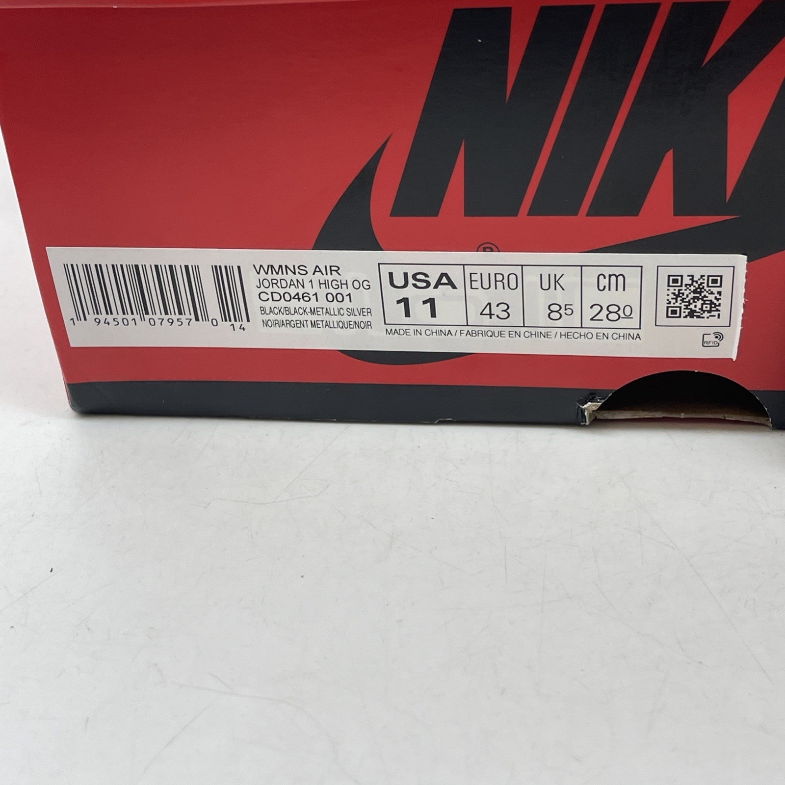 Size 11W- Air Jordan 1 High OG Metallic Silver (CD0461-001)