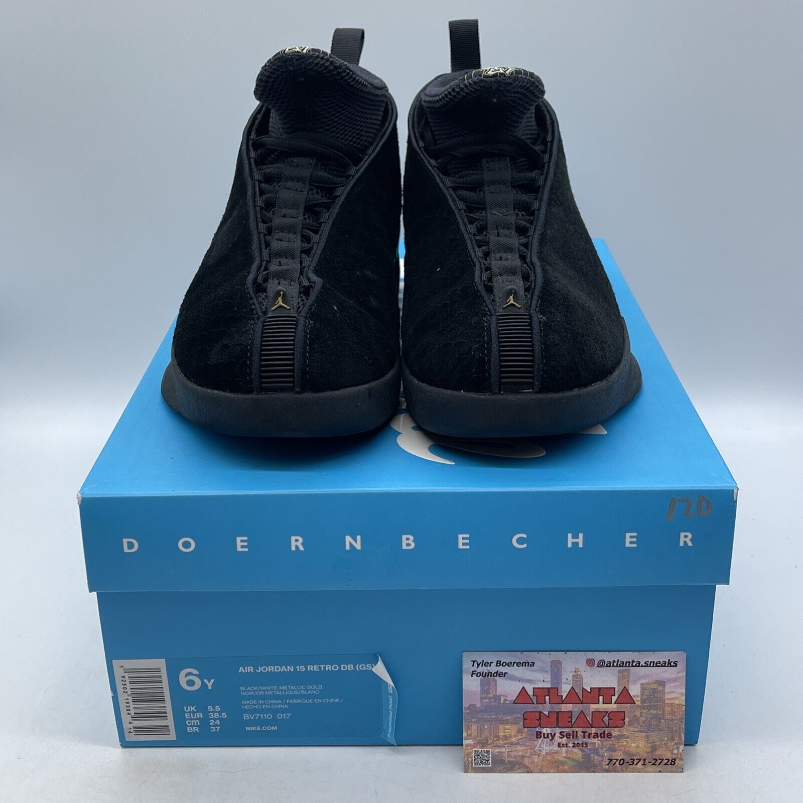 Size 6Y - Jordan 15 Retro Doernbecher (2018) (GS) Suede Black Gold (BV7110-017)