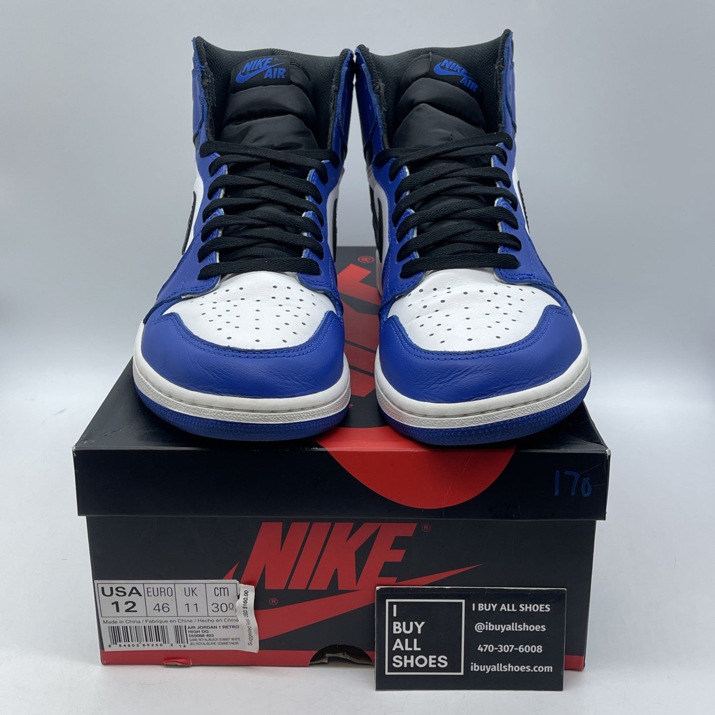 Size 12 - Jordan 1 Retro High OG Game Royal 2018 Blue Black Leather (555088-403)