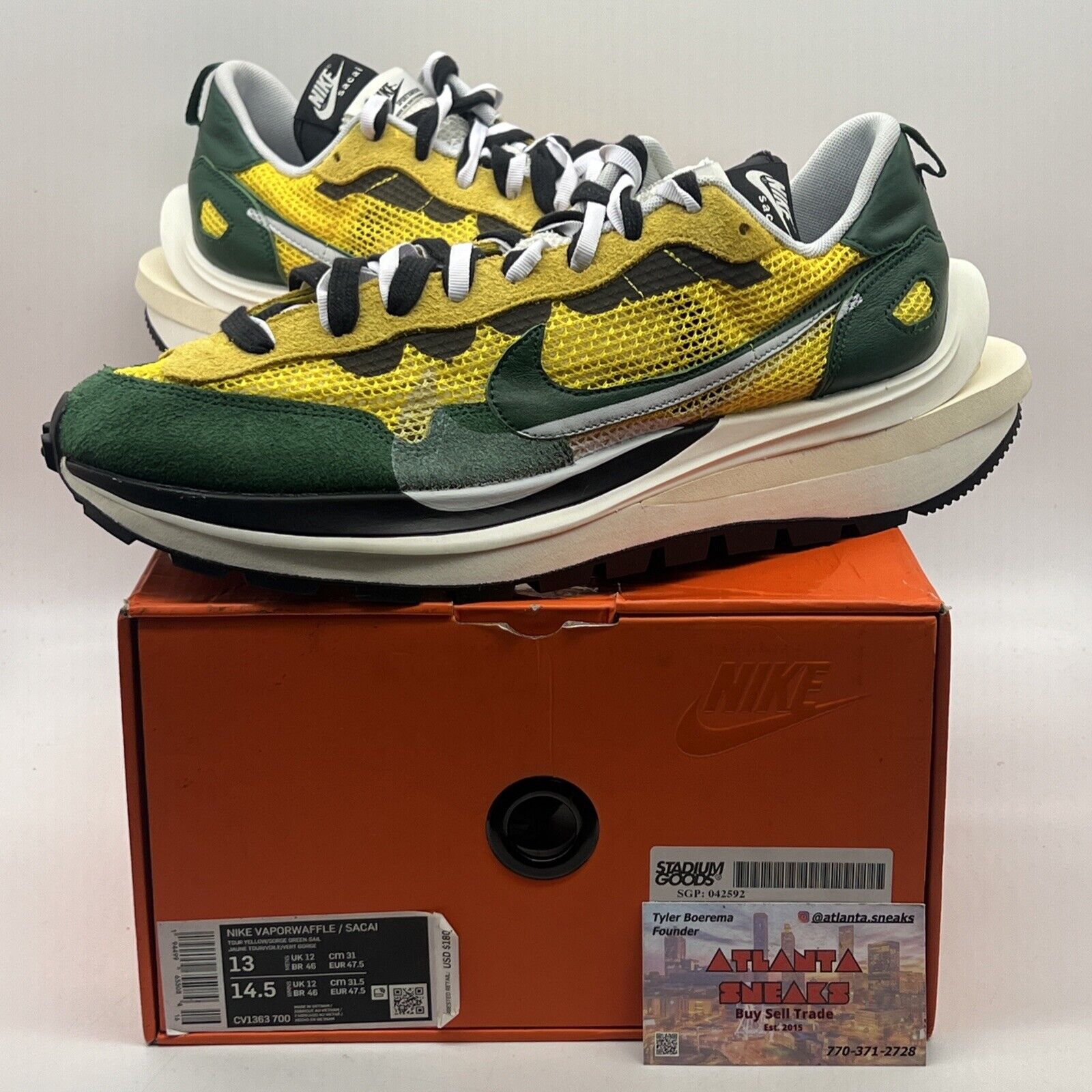 Size 13 - Nike sacai x VaporWaffle Tour Yellow Green White (CV1363-700)