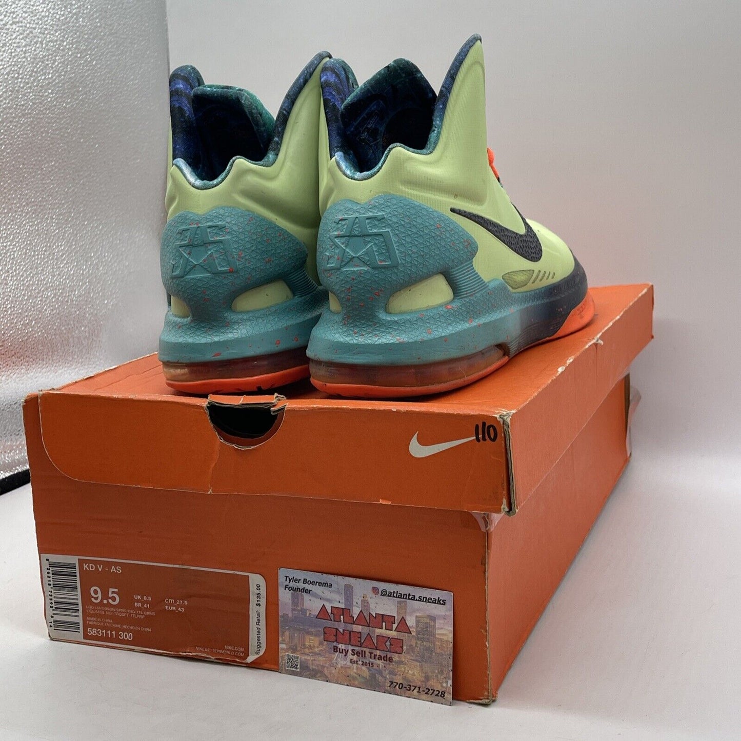 Size 9.5 - Nike KD 5 All-Star Extraterrestrial Green Suede Black (583111-300)