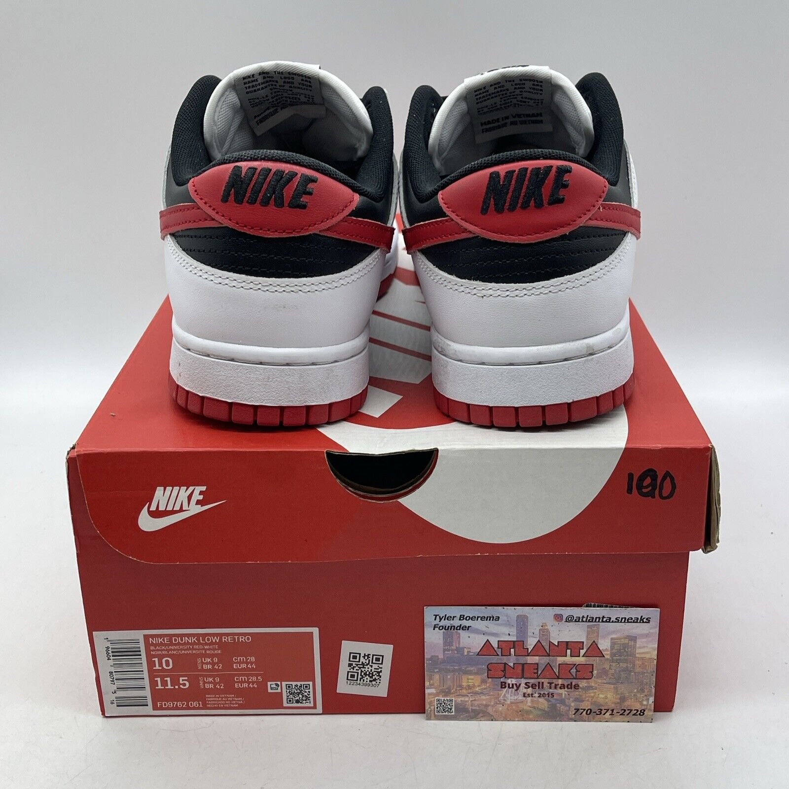 Size 10 - Nike Dunk Low White Black Red Leather (FD9762-061)