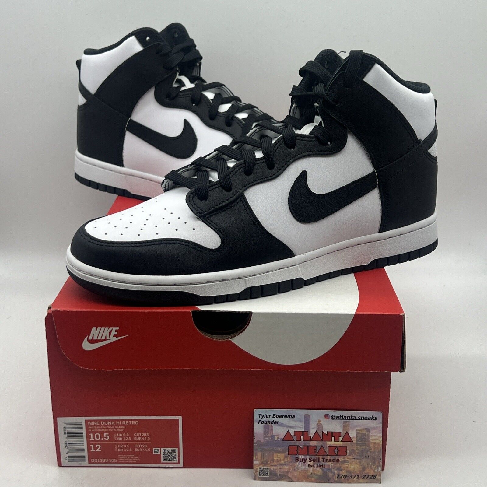 Size 10.5 - Nike Dunk High Black White Brand New Og All