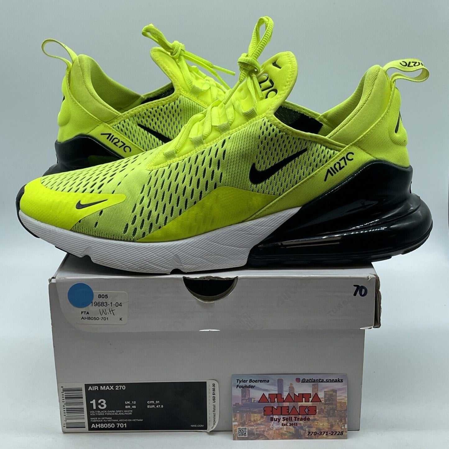 Size 13 - Nike Air Max 270 Volt Green White Black (AH8050-701)