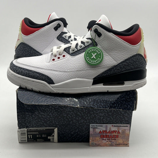 Size 11 - Jordan 3 Retro Denim SE Fire Red 2020 White Navy Leather (CZ6431-100)