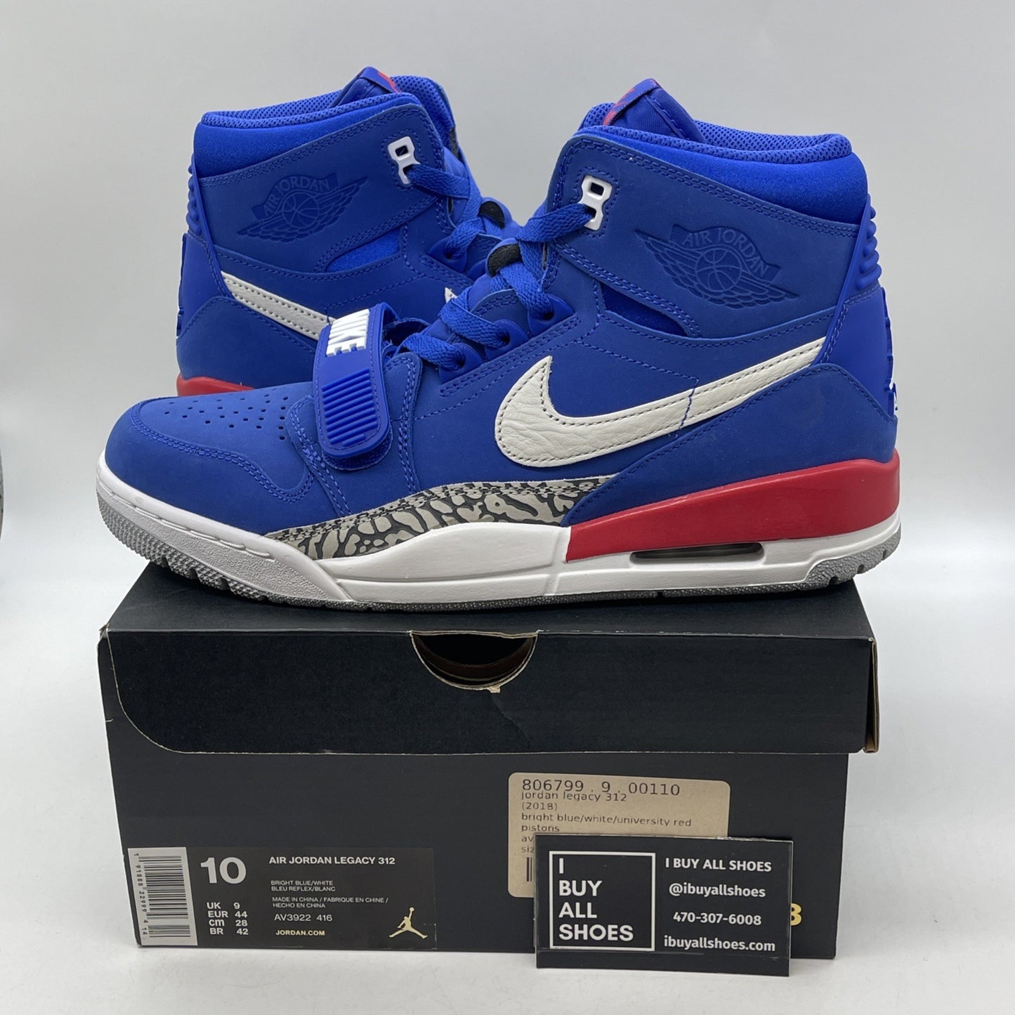 Size 10 - Air Jordan Legacy 312 Pistons Blue Grey Suede (AV3922-416)