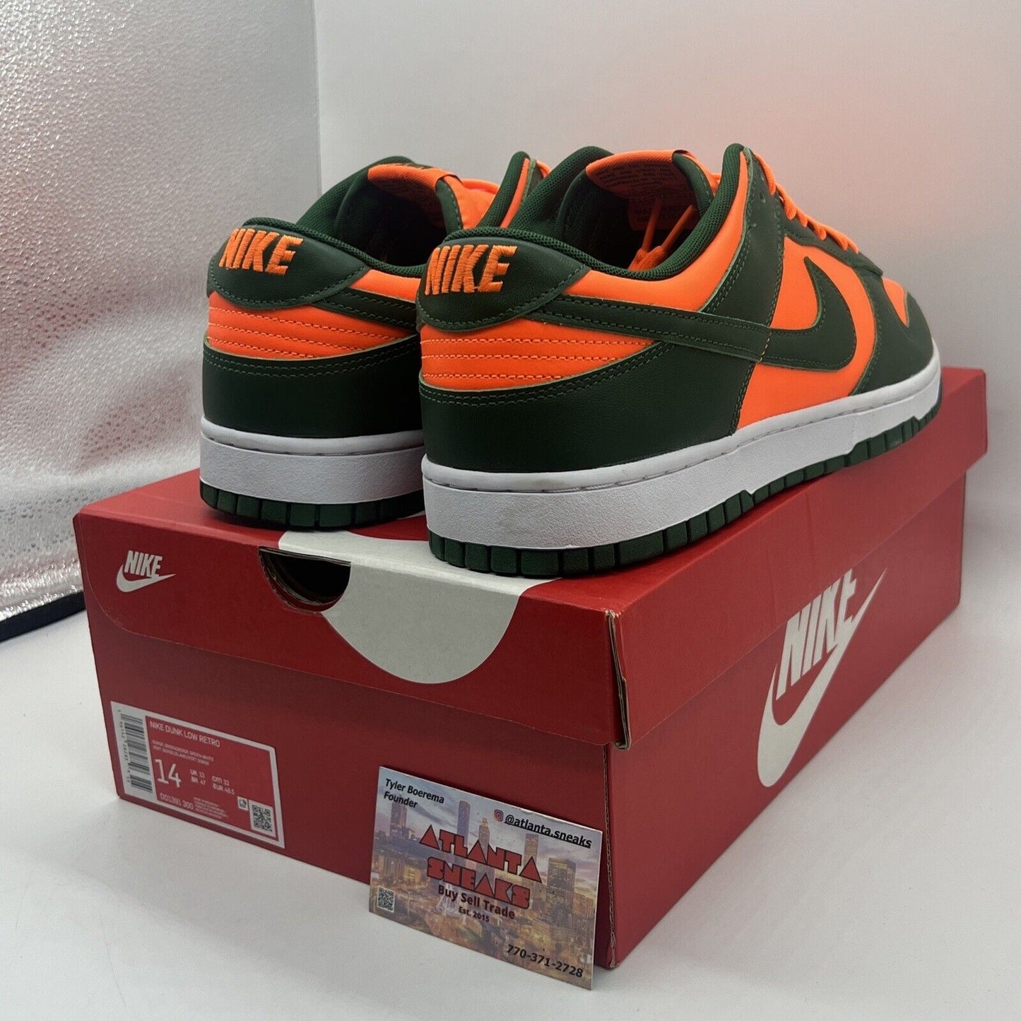 Size 14 - Nike Dunk Low Miami Hurricanes Brand New Og All Green Orange