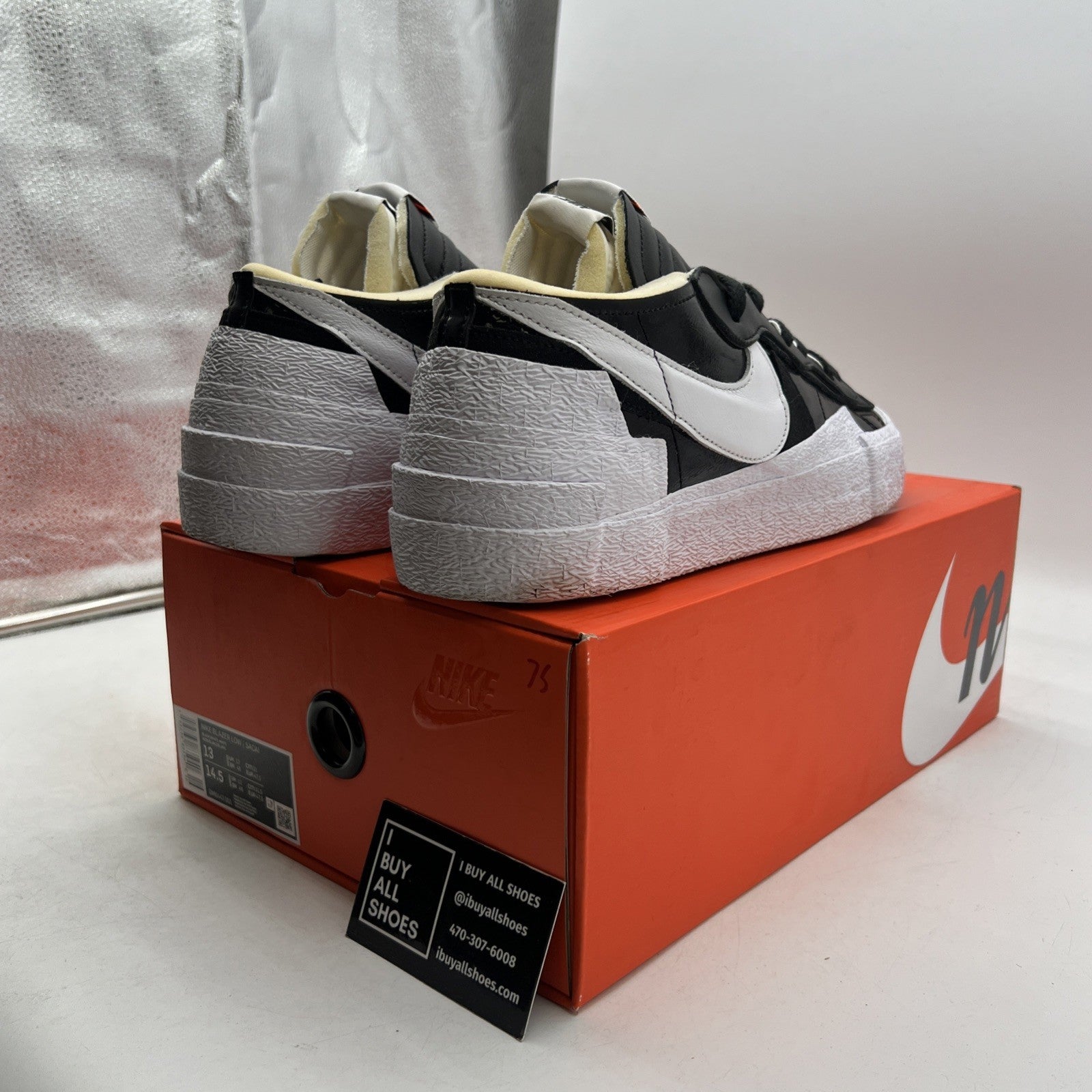 Size 13 - Nike sacai x Blazer Low Black Patent (DM6443-001)