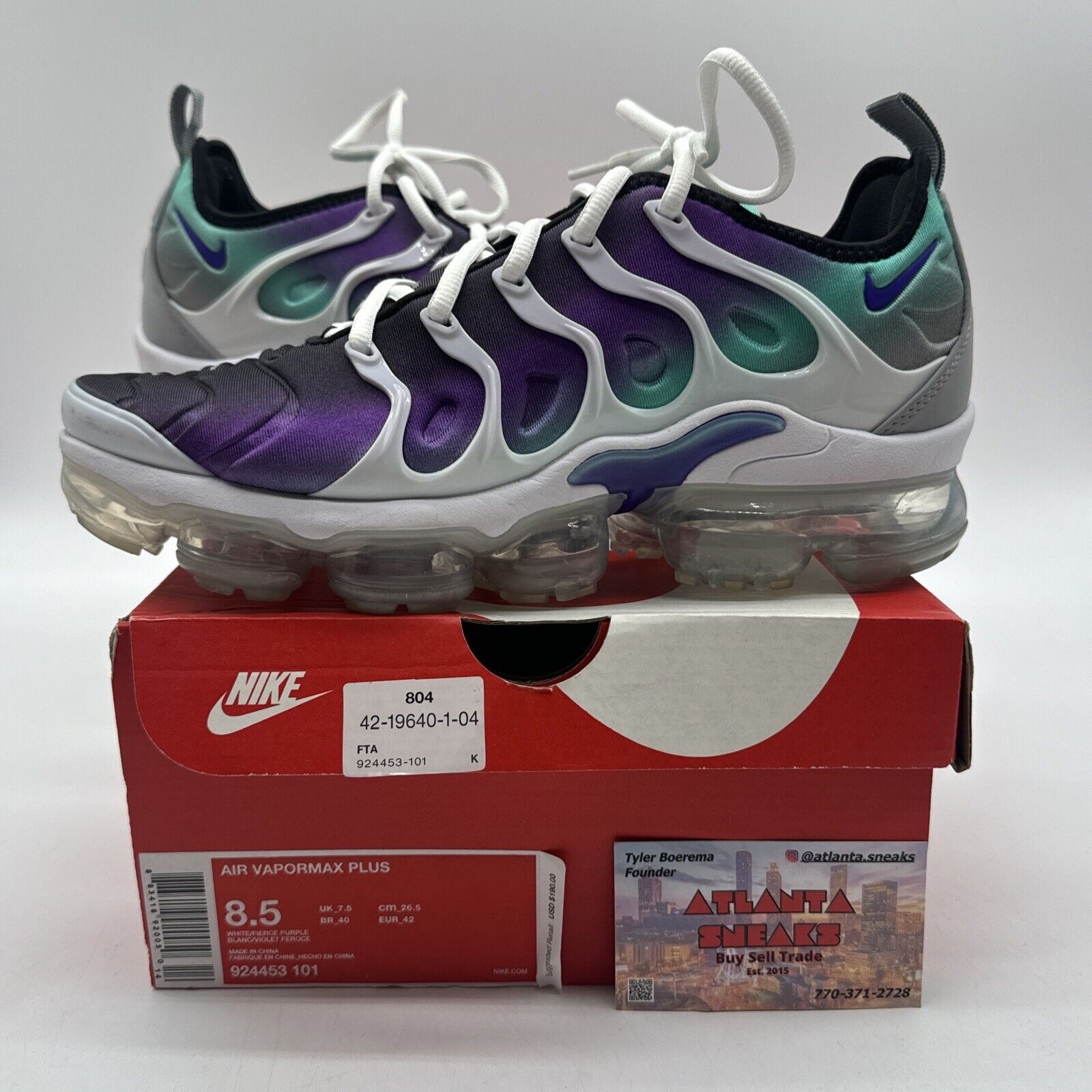 Nike Air Max Vapormax Plus 924453-101 Men's Size 8.5 With Box Sprite Teal White