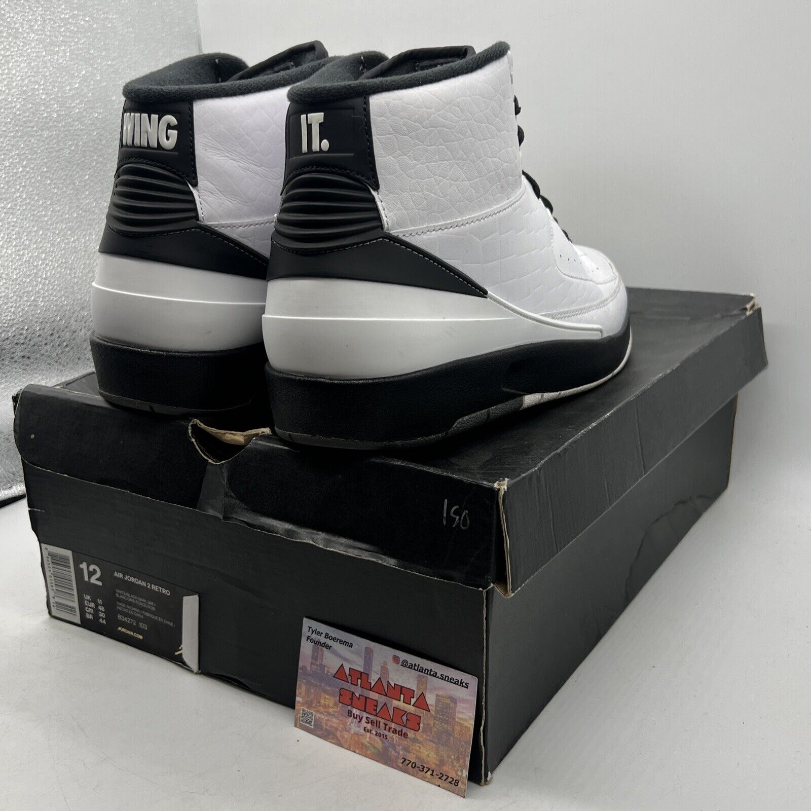 Size 12 - Air Jordan 2 Retro Wing It Black White Grey Leather (834272-103)