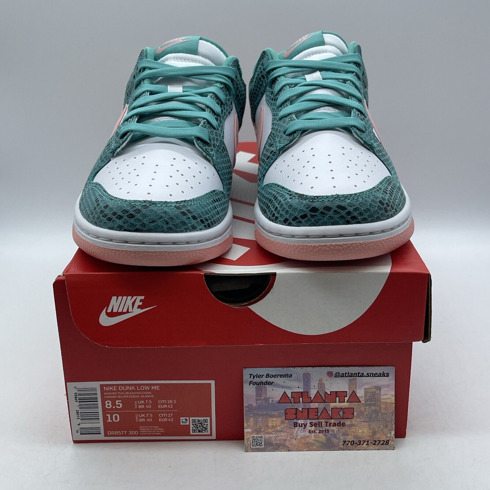 Size 8.5 - Nike Dunk Low Washed Teal Snakeskin White Leather (DR8577-300)