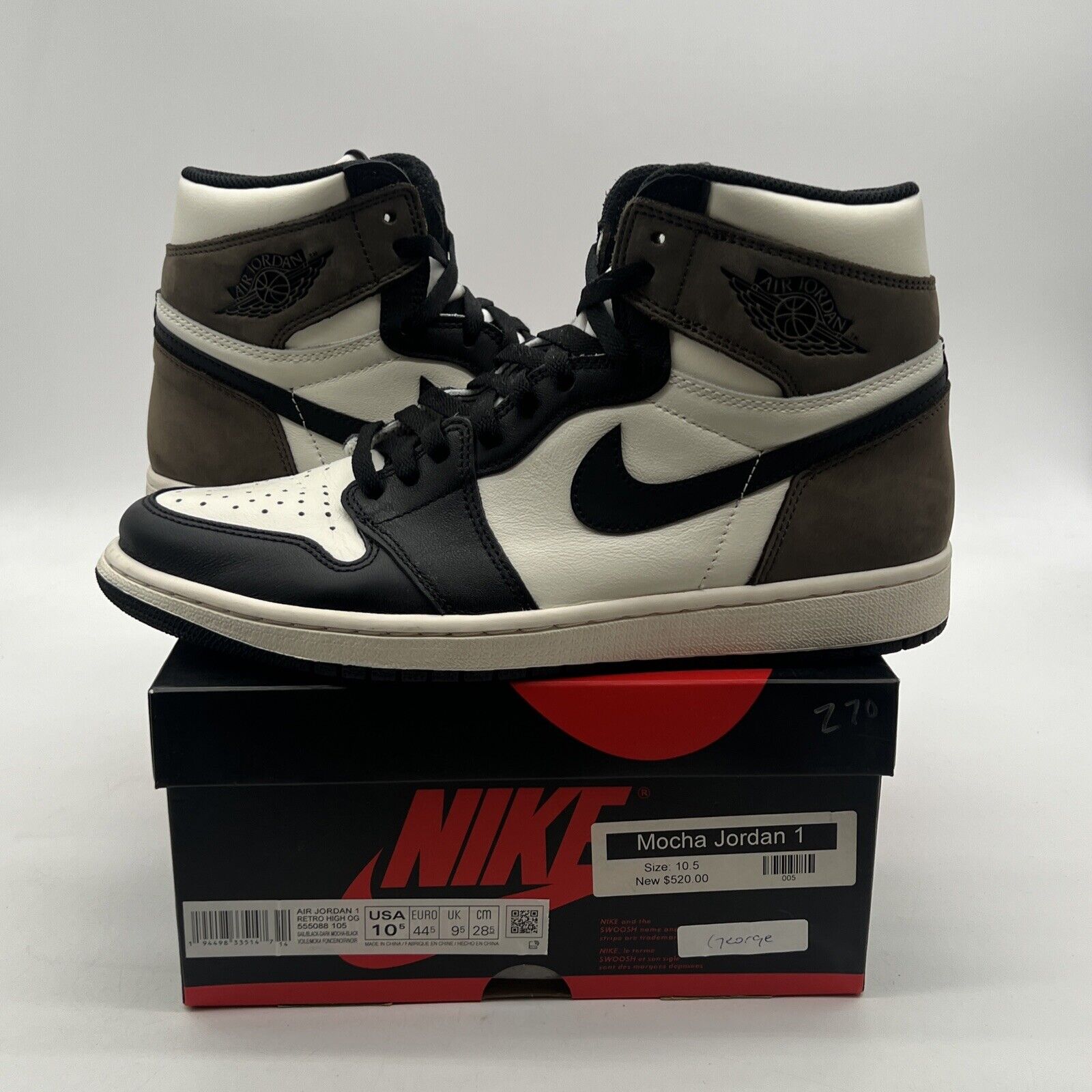 Size 10.5 - Air Jordan 1 Retro OG High Dark Mocha (555088-105)