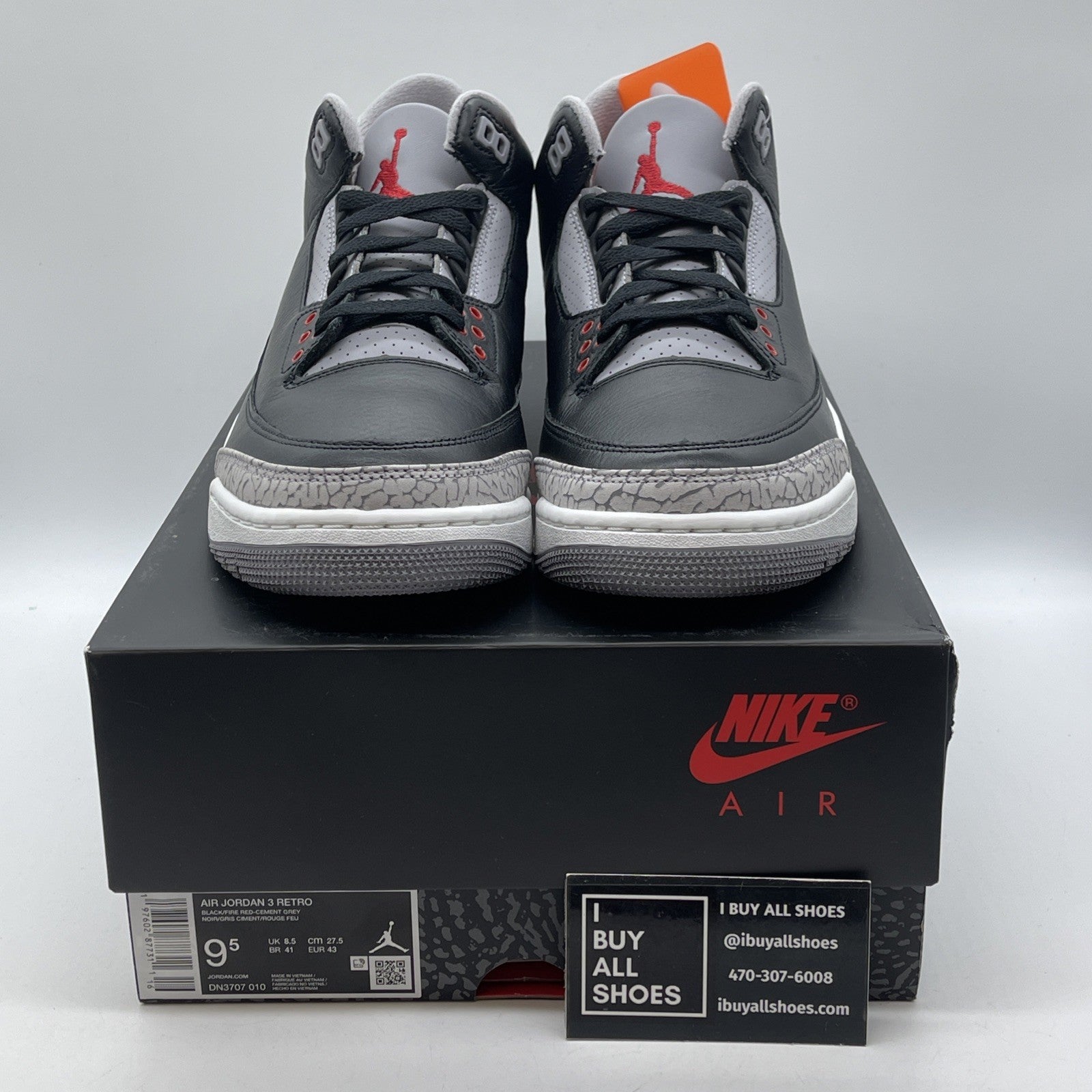 Size 9.5 - Air Jordan 3 Retro OG 2024 Black Cement Suede Leather (DN3707-010)