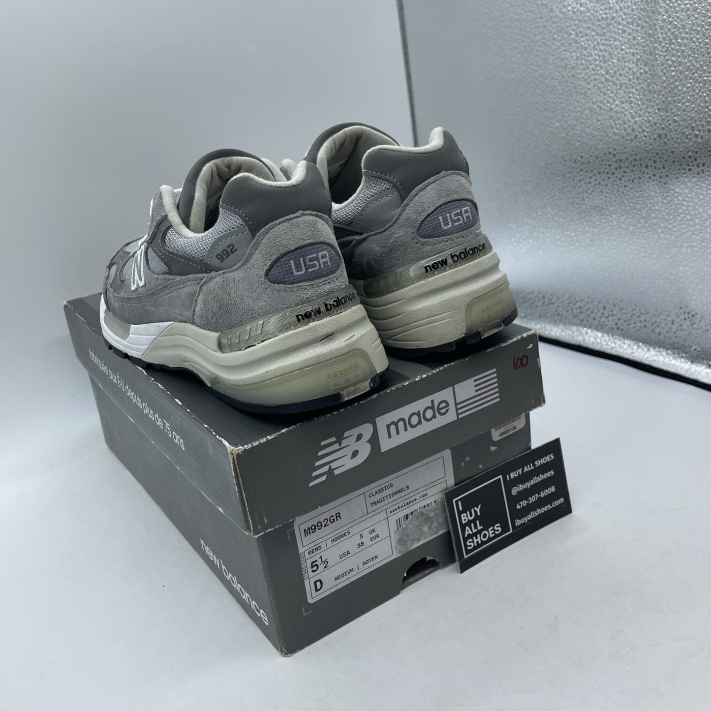 Size 5.5 - New Balance 992 Made in USA 2020 Grey White Suede Leather (M992GR)