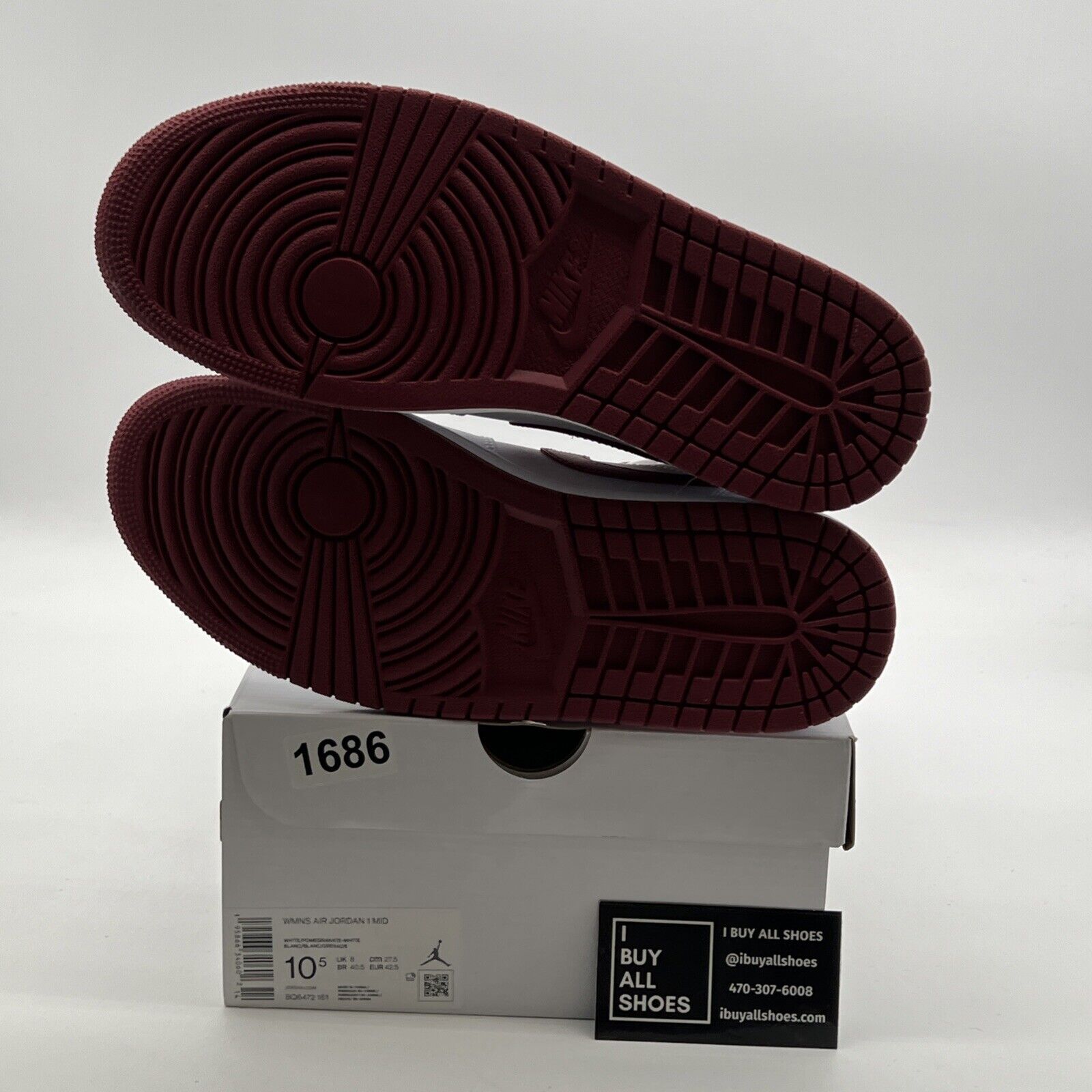 Size 10.5 - Air Jordan 1 Mid White Pomegranate W (BQ6472-161)