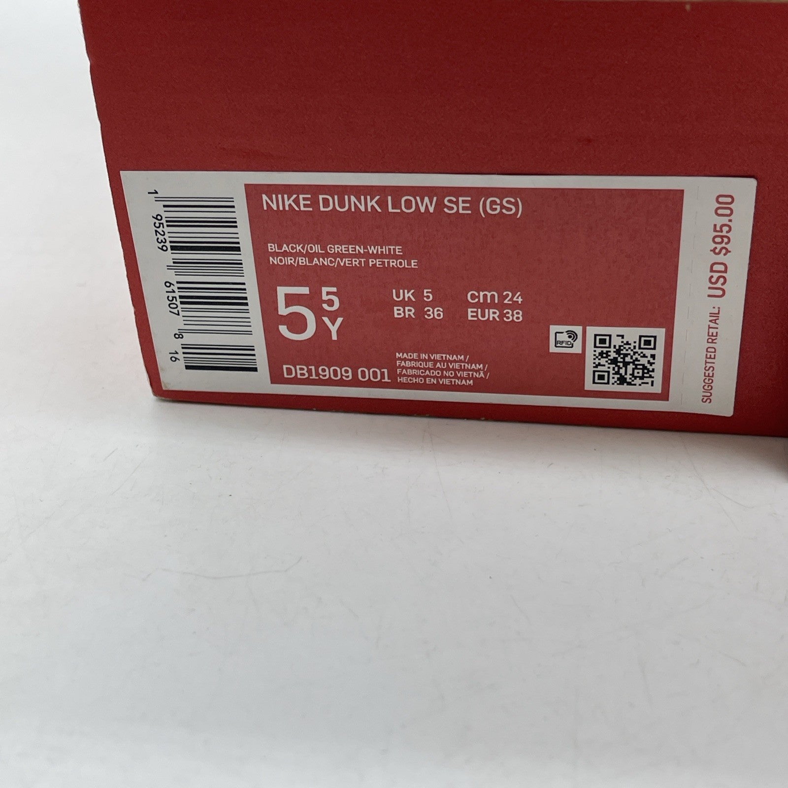 Size 5.5Y - Nike Dunk SE Low Black Multi-Camo Black Green Suede (DB1909-001)