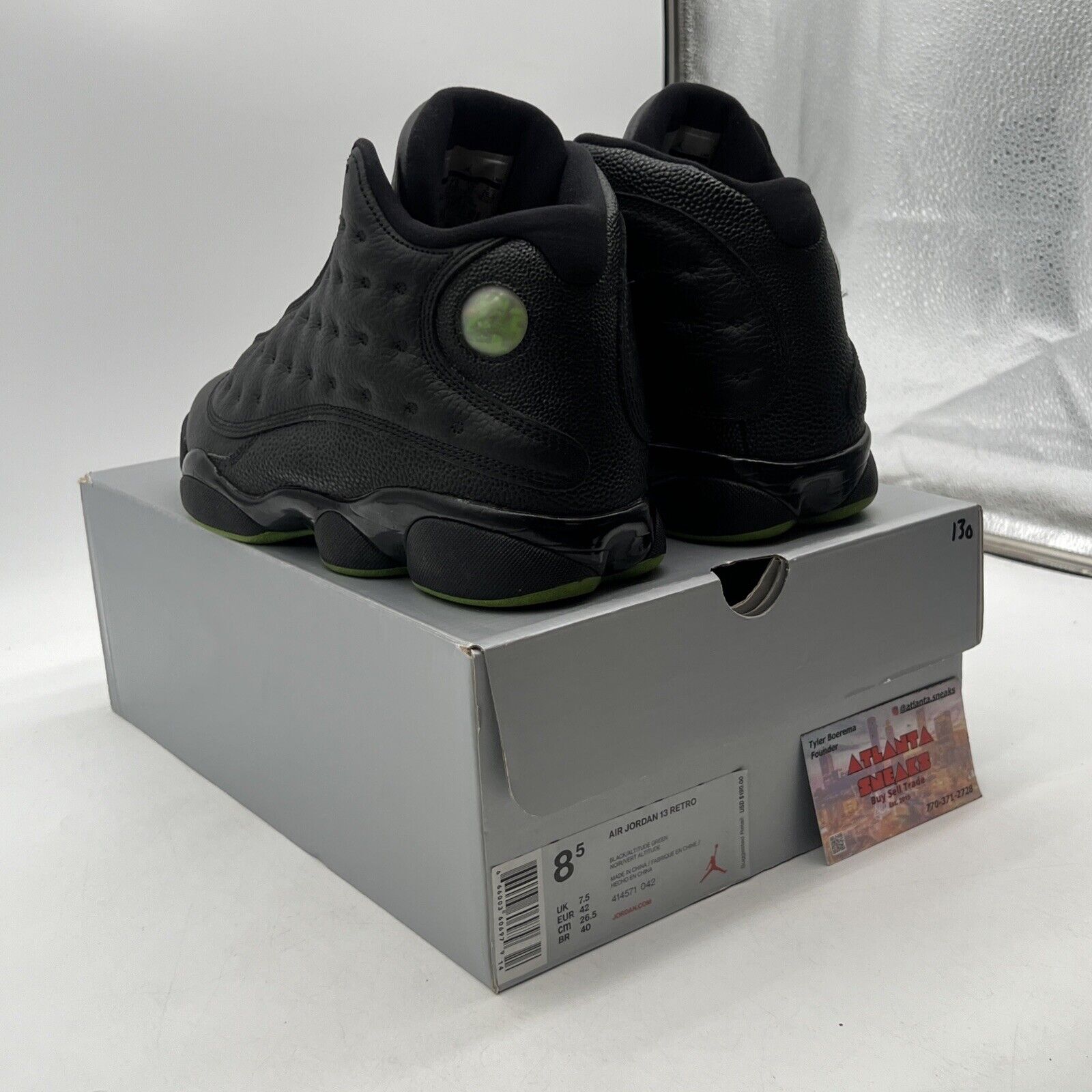 Size 8.5 - Air Jordan 13 Retro 2017 Altitude Black Leather  Lime (414571-042)