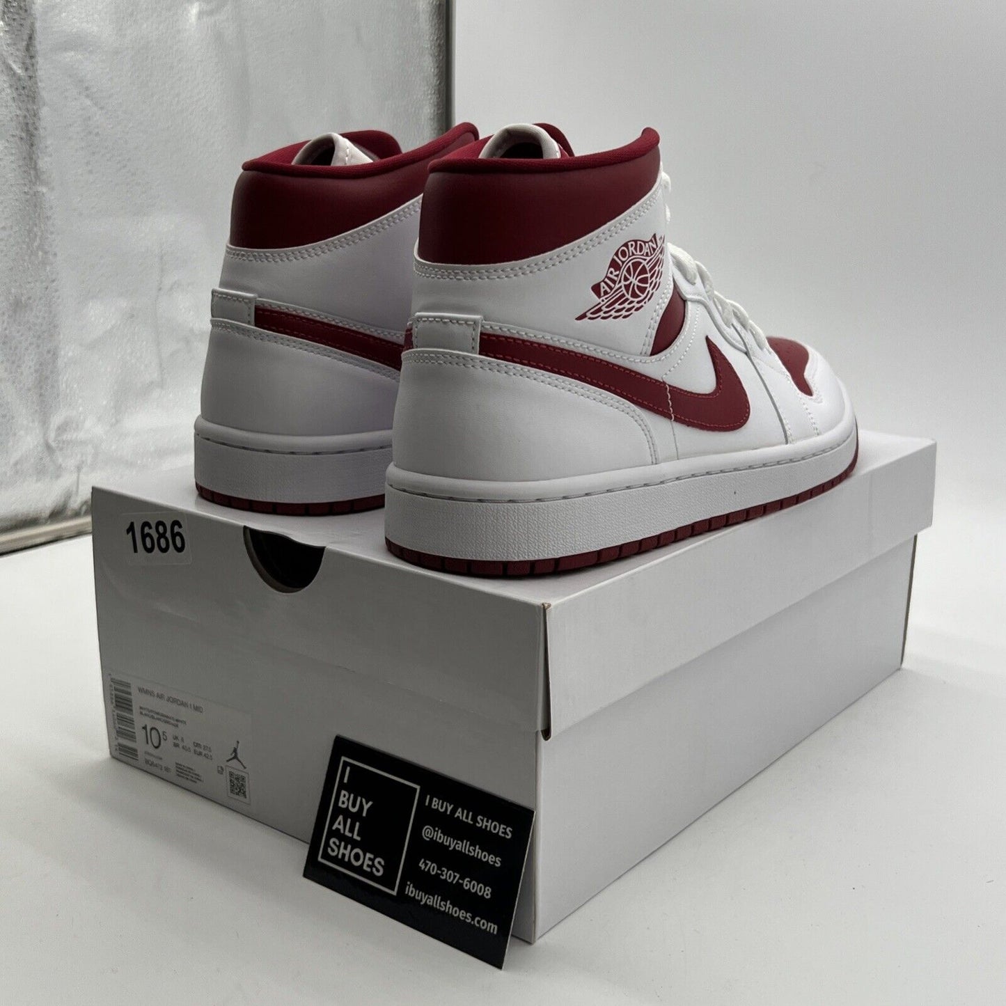 Size 10.5 - Air Jordan 1 Mid White Pomegranate W (BQ6472-161)