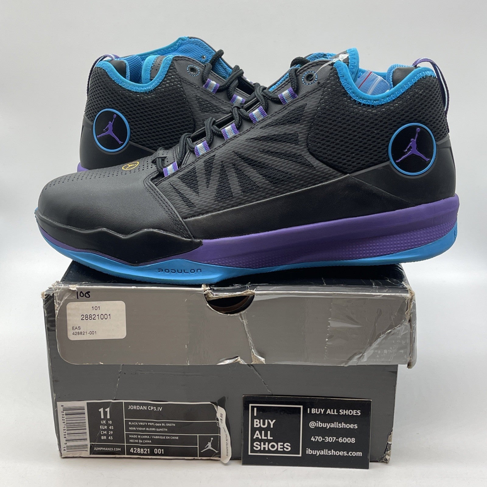 Size 11 - Jordan CP3.IV Black Purple Yellow Leather Suede (428821-001)
