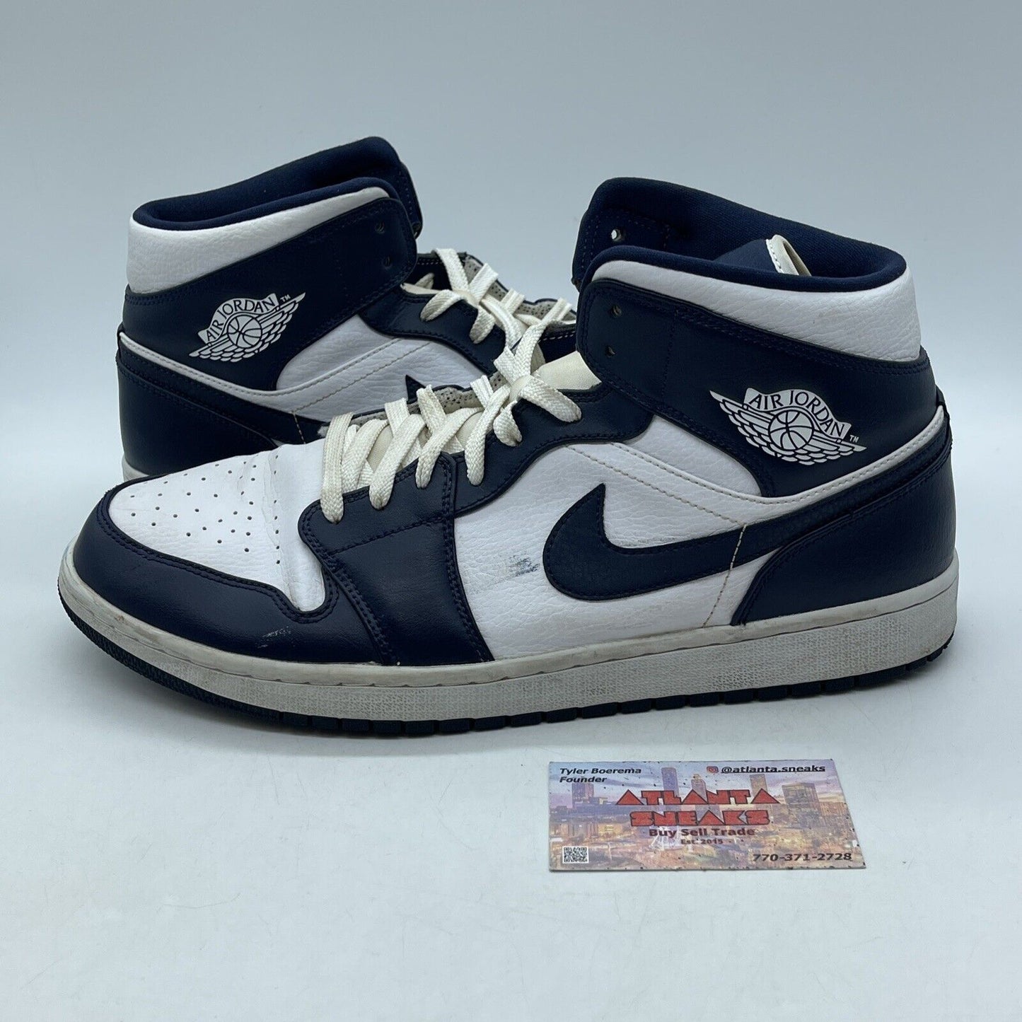 Size 13 - Air Jordan 1 Mid Obsidian Blue White Leather (554724-174)