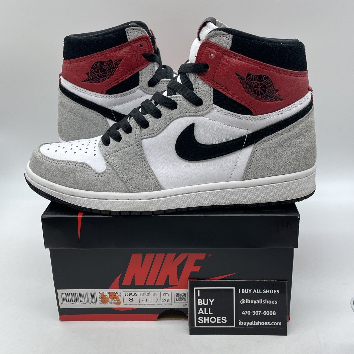 Size 8 - Jordan 1 Retro High OG Smoke Gray Red White Suede Leather (555088-126)