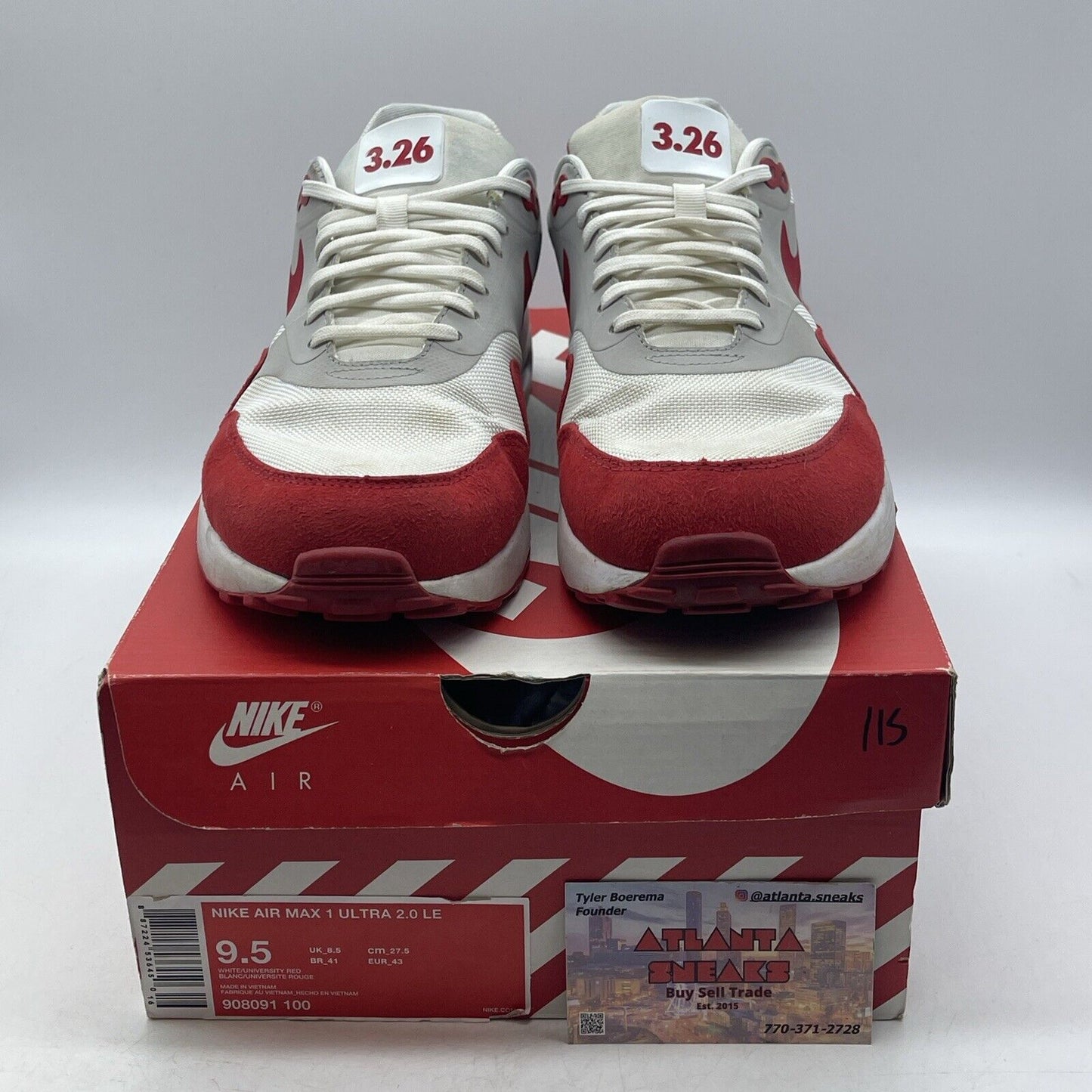 Size 9.5 - Nike Air Max 1 Ultra 2.0 Air Max Day White Red (908091-100)