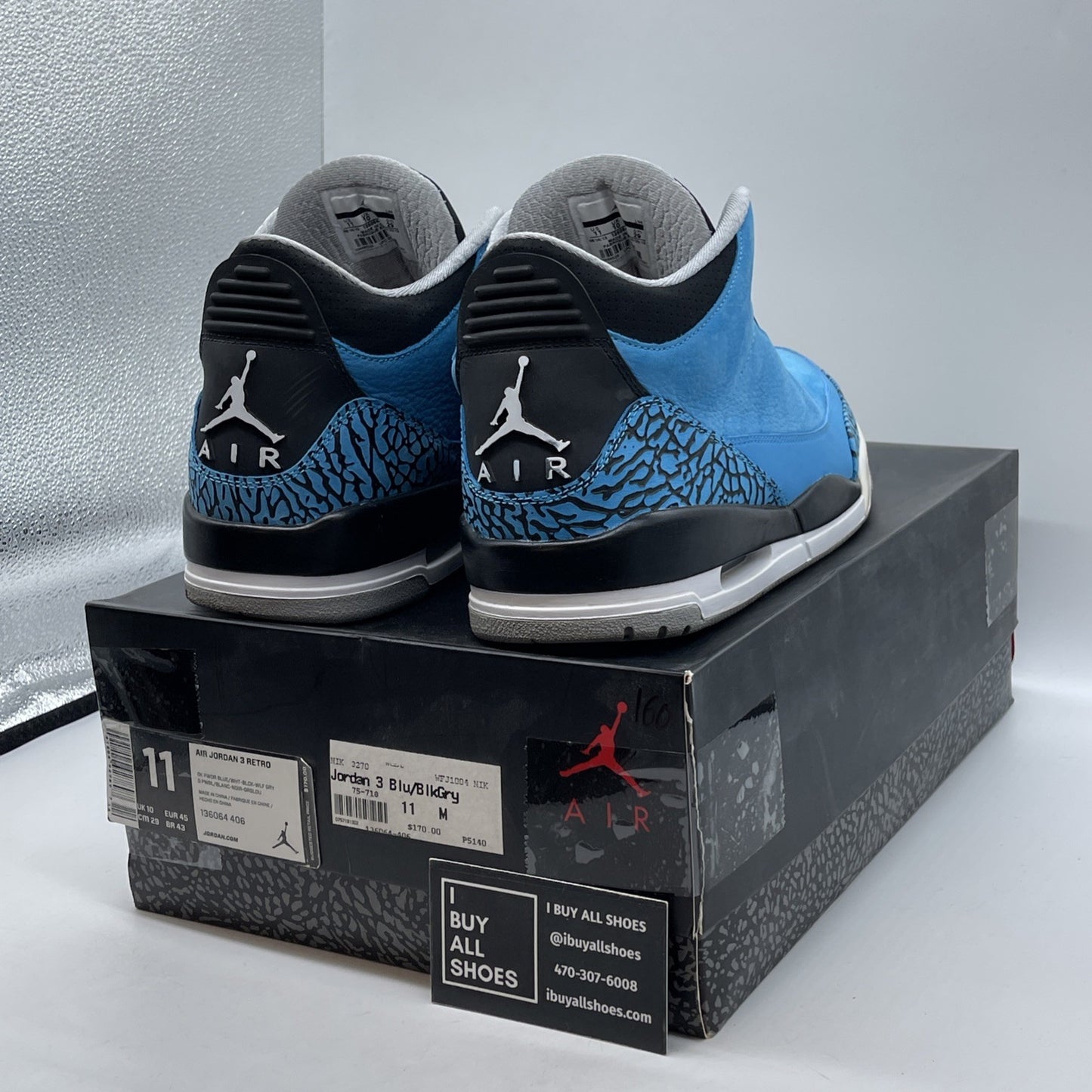 Size 11 - Air Jordan 3 Retro Powder Blue Black Suede (136064-406)