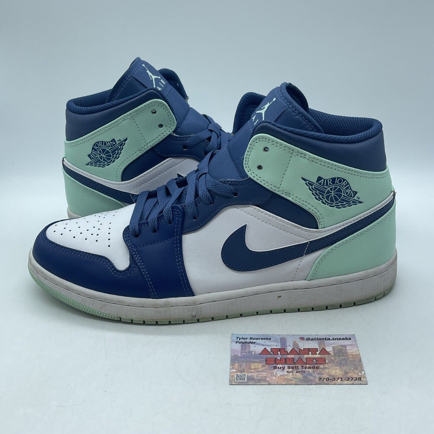 Size 11 - Jordan 1 Mid Blue Mint White Leather (554724-4413)