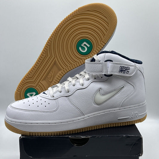 Size 12 - Nike Force 1 Mid QS ’New York’ Midnight Navy/White/Gum Yellow