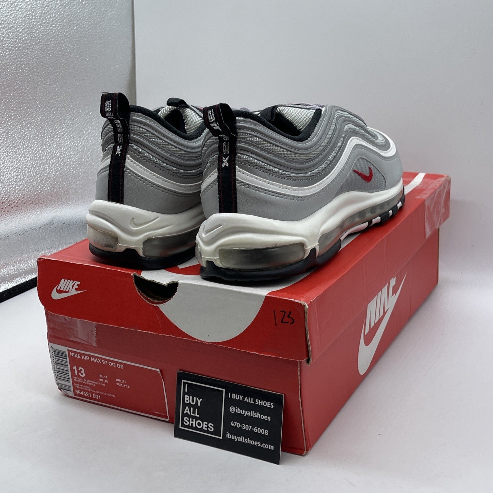 Size 13 - Nike Air Max 97 OG QS 2017 Silver Bullet White Leather (884421-001)