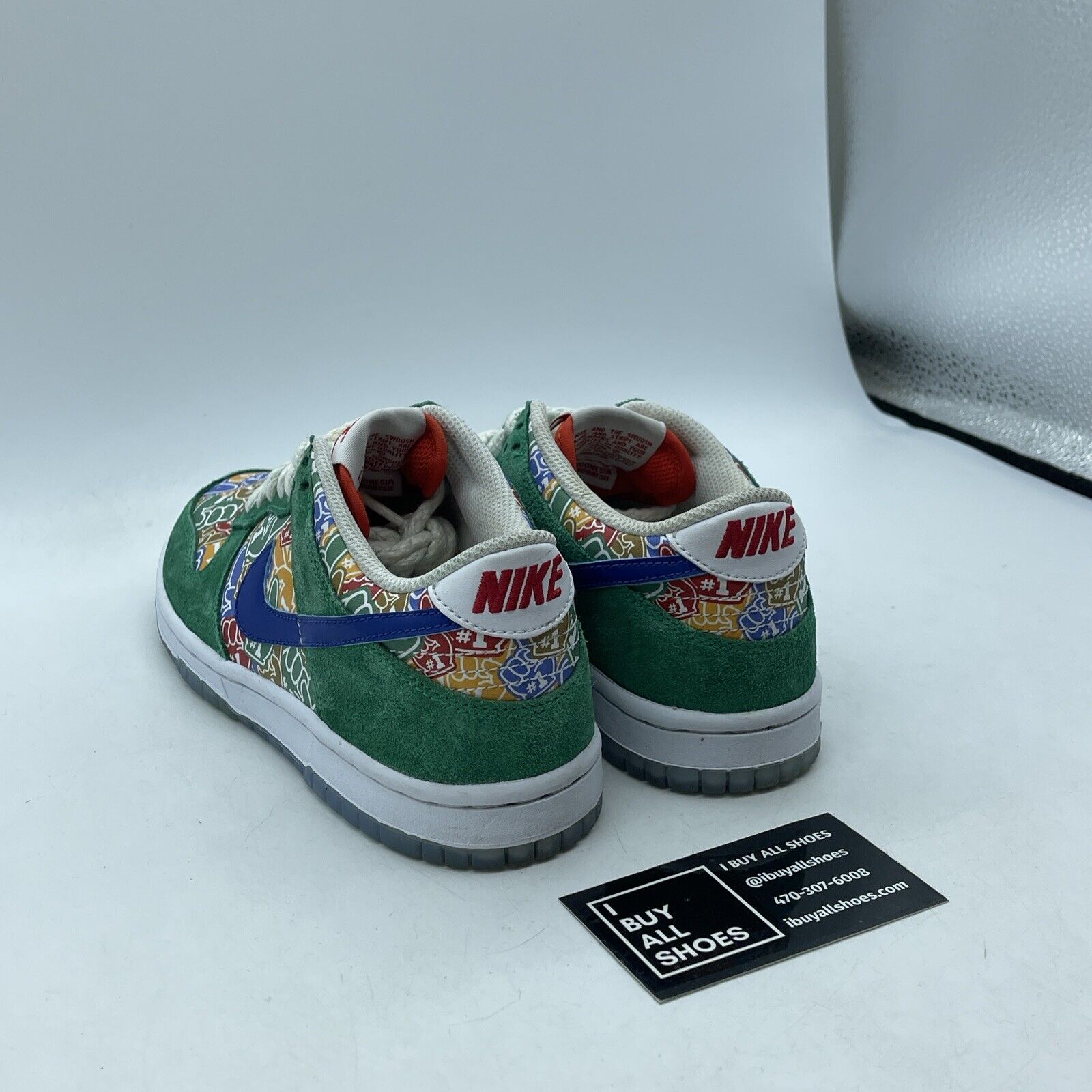 Size 4Y - Nike Dunk Low Foam Finger Green White Red Suede Leather (DZ5299-300)