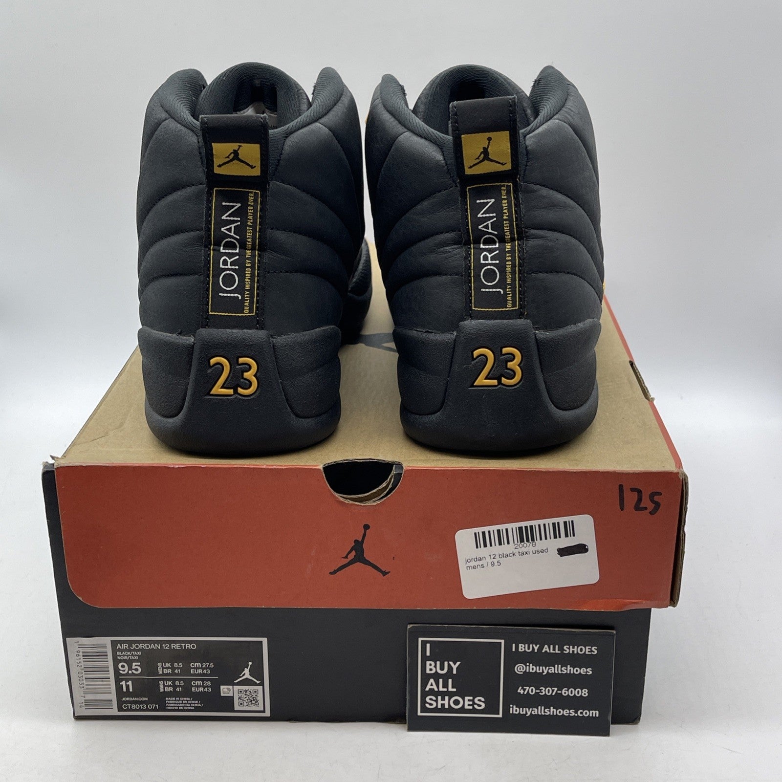 Size 9.5 - Jordan 12 Retro Mid Black Taxi Yellow Leather (CT8013-071)