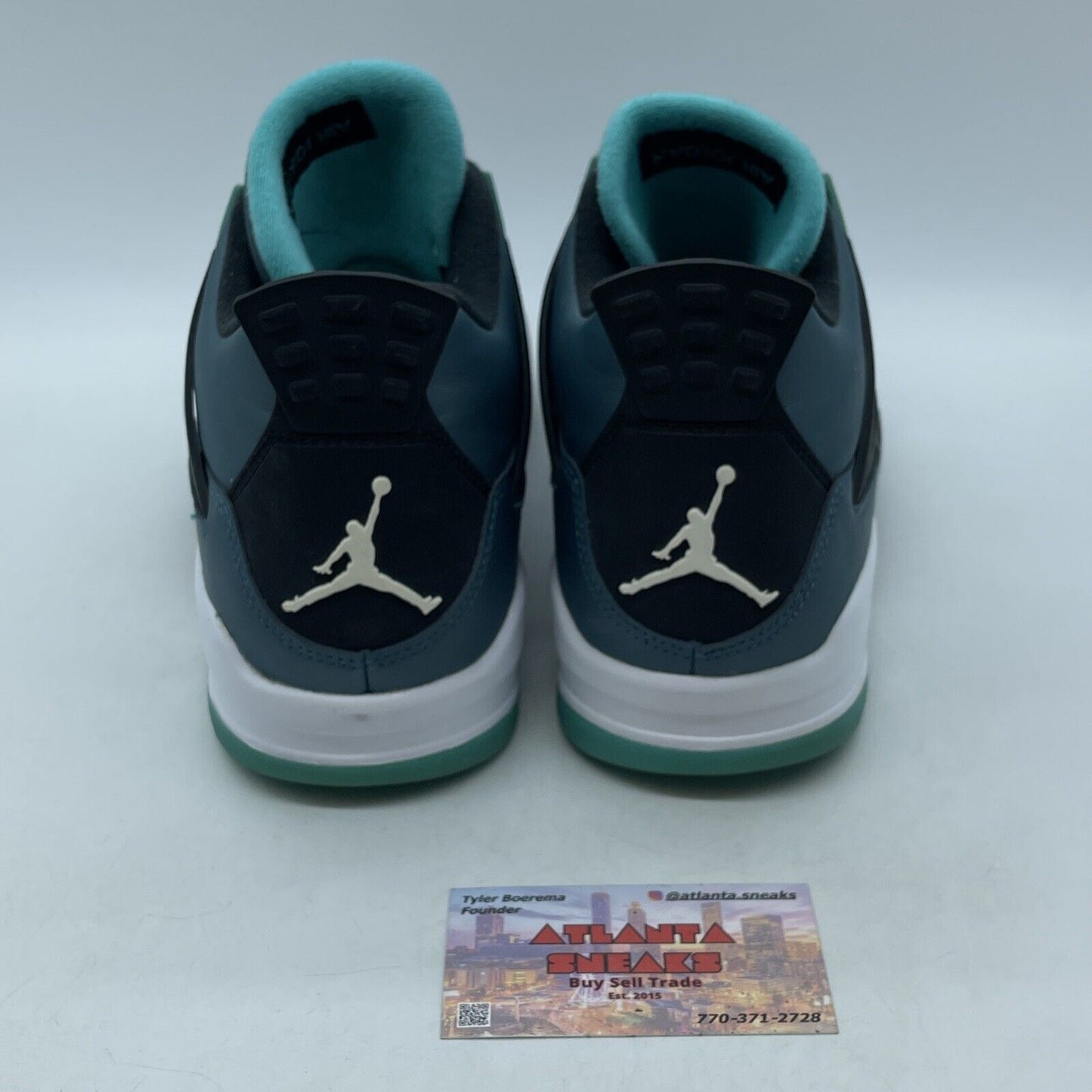 Size 12 - Air Jordan 4 Retro Teal Blue Black White Leather (705331-330)