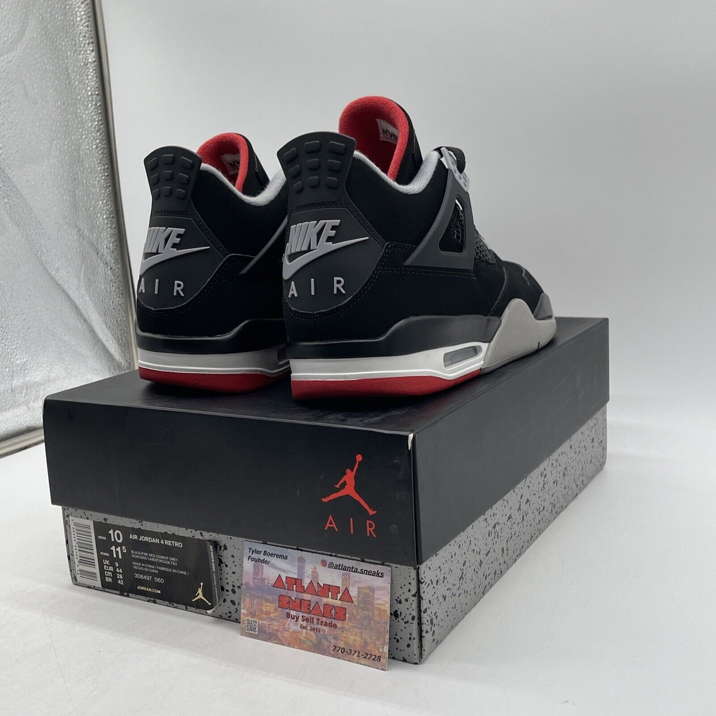 Size 10 - Jordan 4 Retro OG Mid Bred 2019 Black Grey White Suede (308497-060)