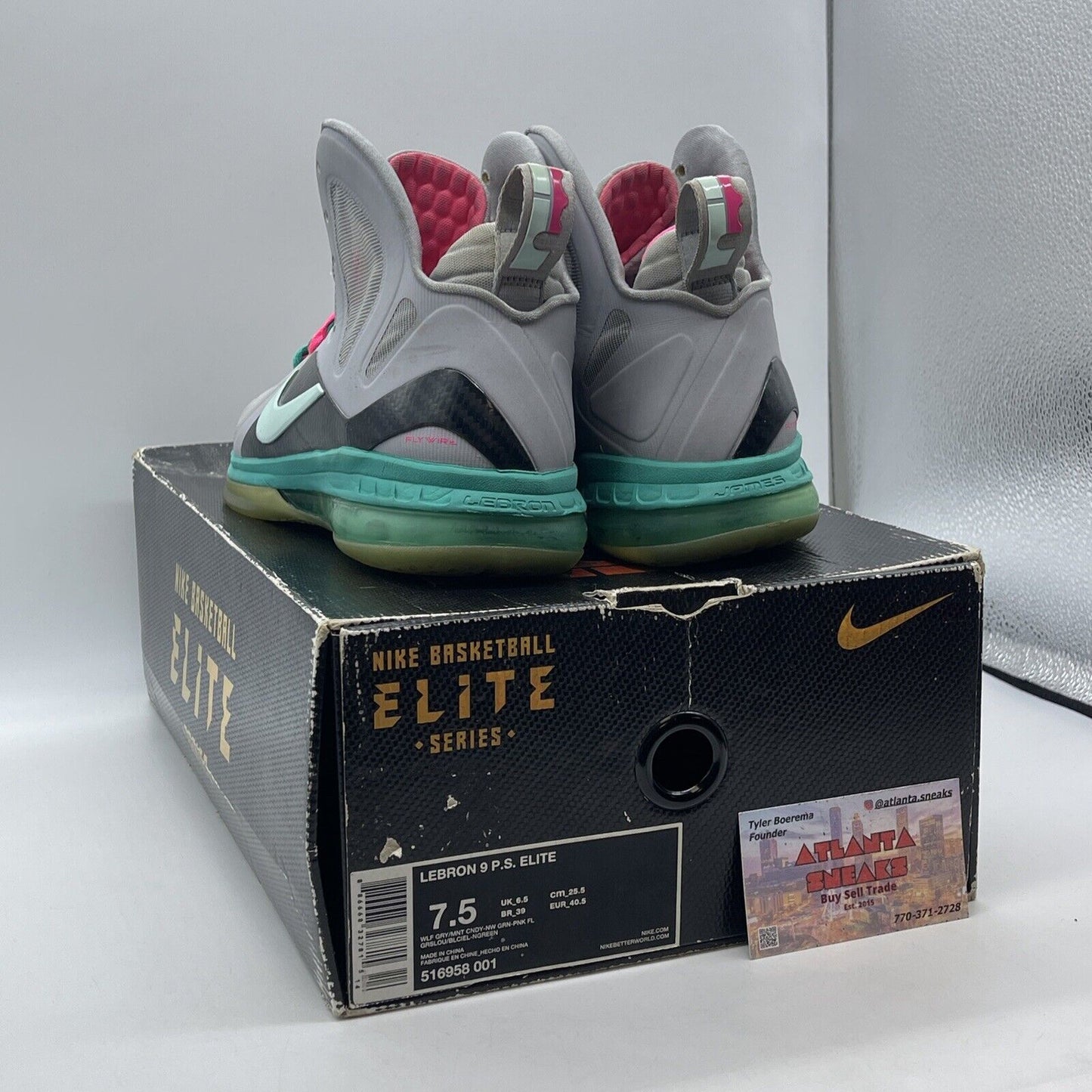 Size 7.5 - Nike LeBron 9 P.S. Elite South Beach Grey Suede Pink (516958-001)