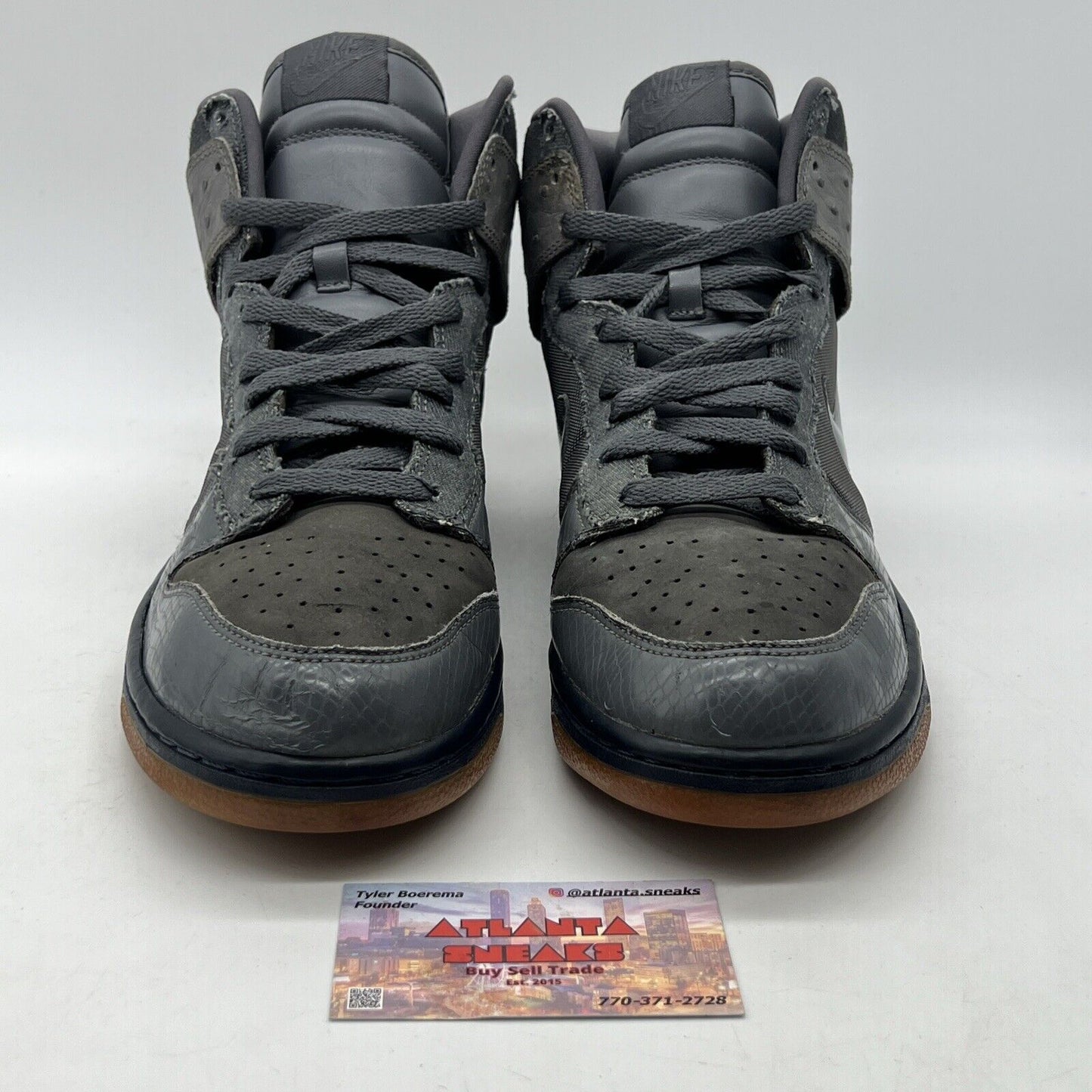 Size 10.5 - Nike Dunk Deluxe High Gray Leather Suede Gum (312032-001)