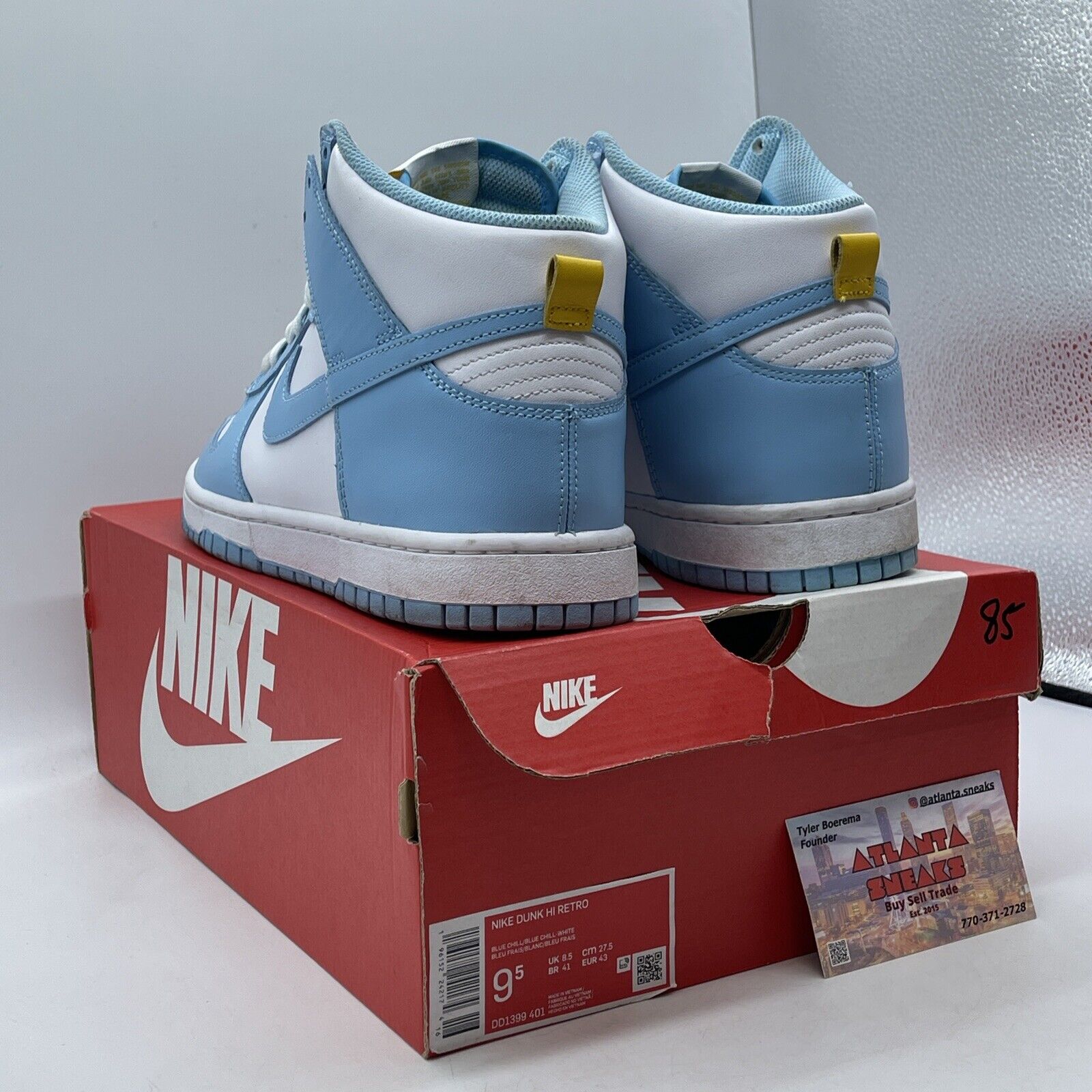 Size 9.5 - Nike Dunk High Blue Chill White Leather (DD1399-401)