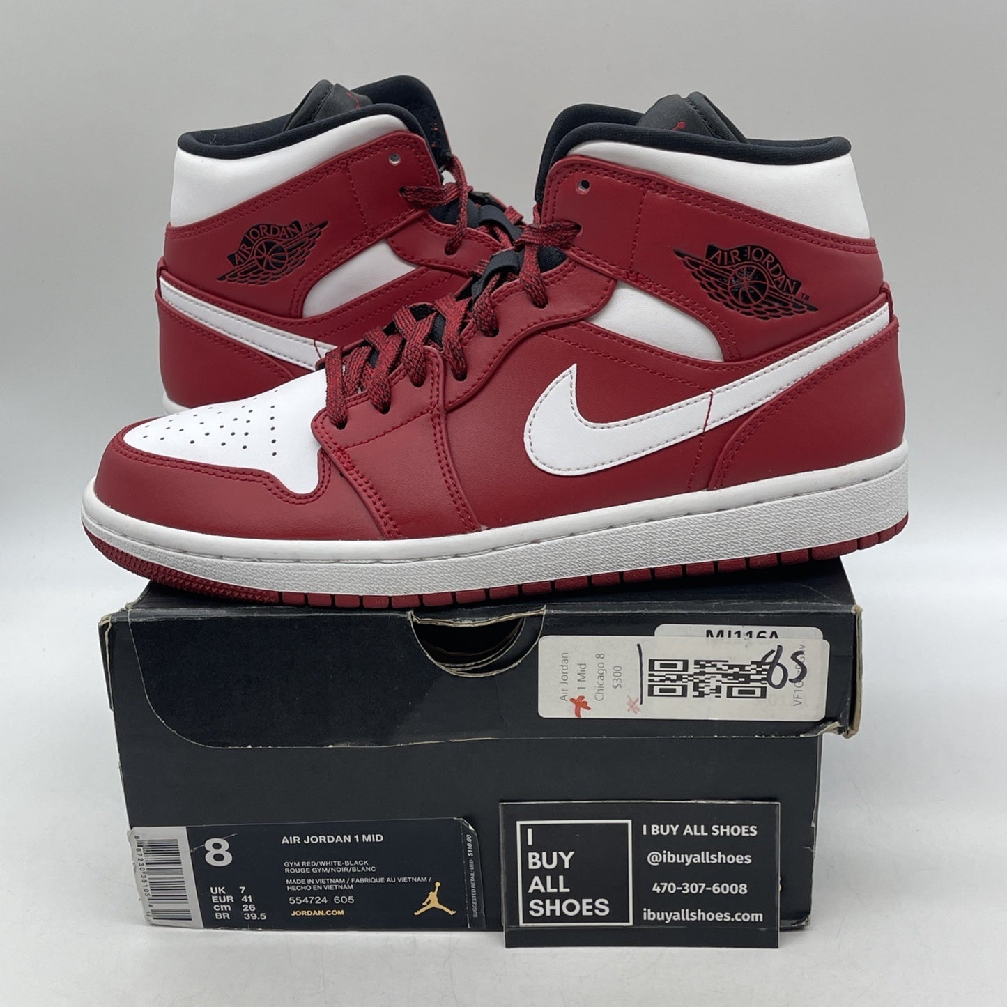 Size 8 - Air Jordan 1 Mid Gym Red (554724-605)
