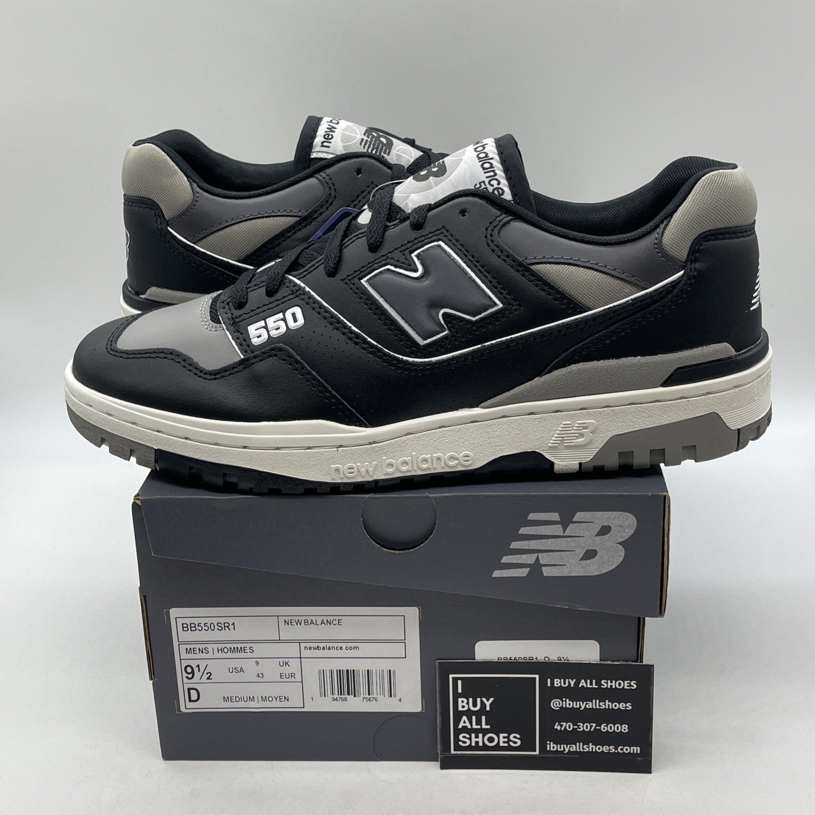 Size 9.5 - New Balance 550 Grey Black Leather (BB550SR1)