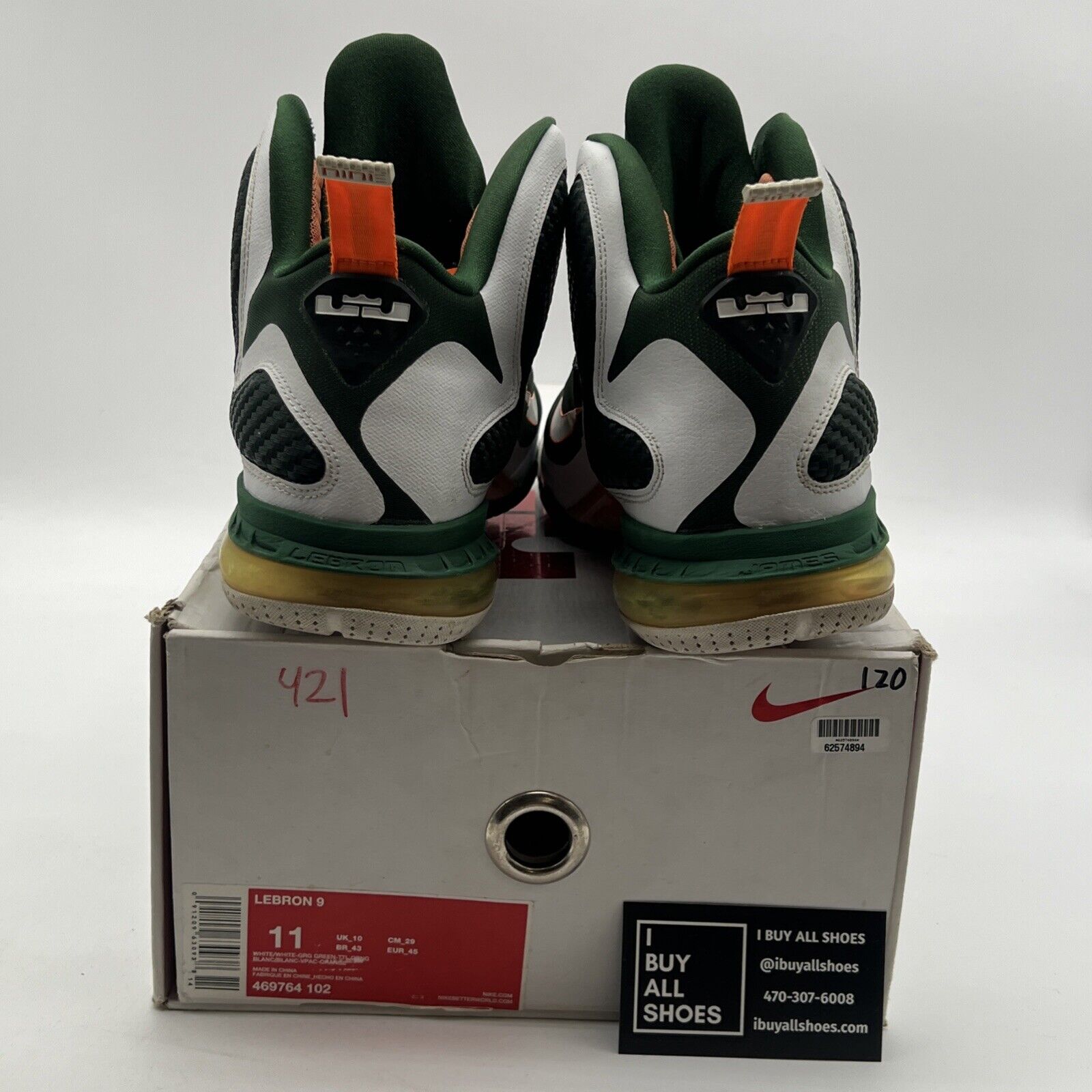 Size 11 - Nike LeBron 9 Miami Hurricanes (469764-102)